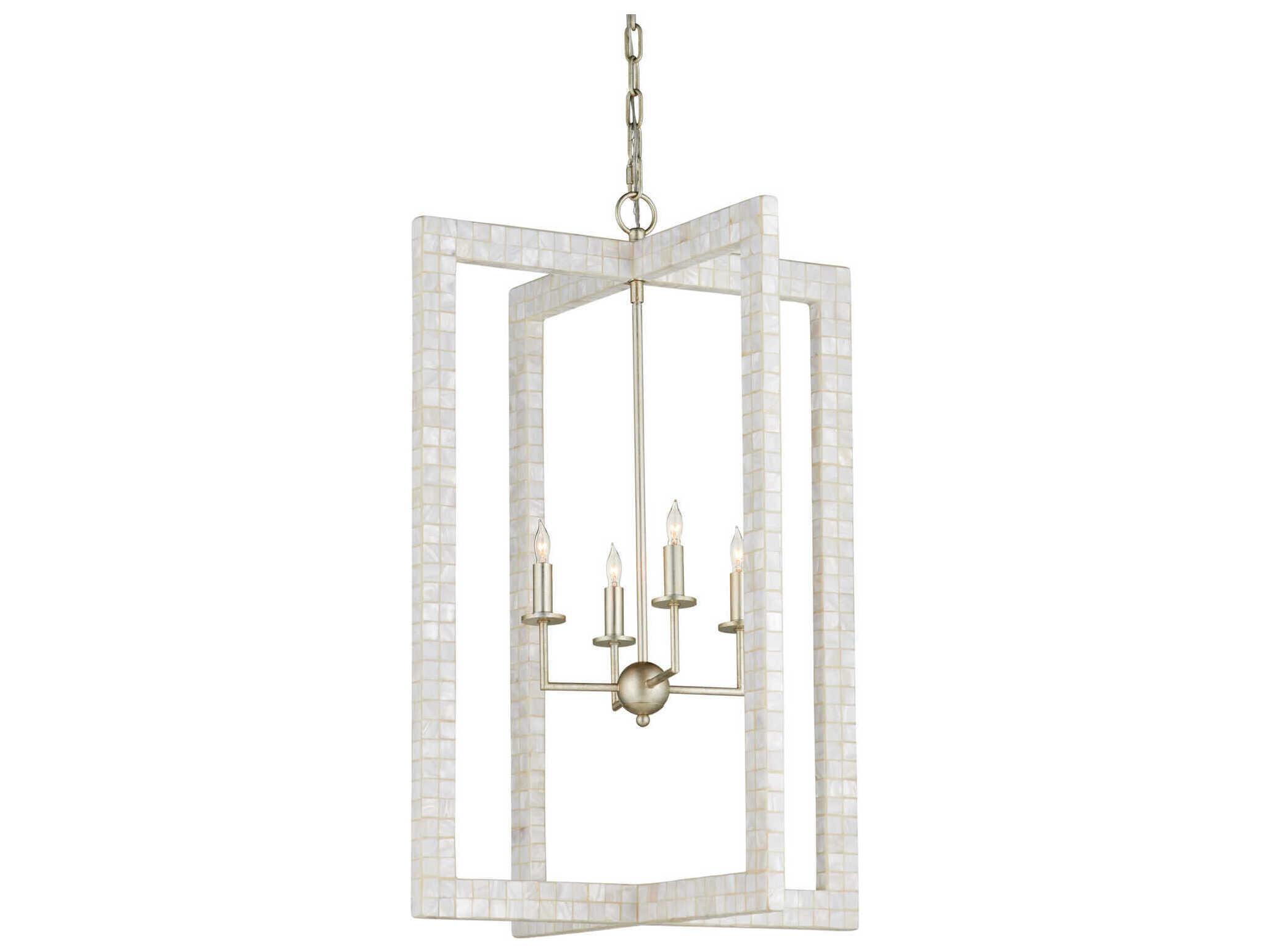 Currey & Company Arietta 4-Light Silver Candelabra Geometric Chandelier
