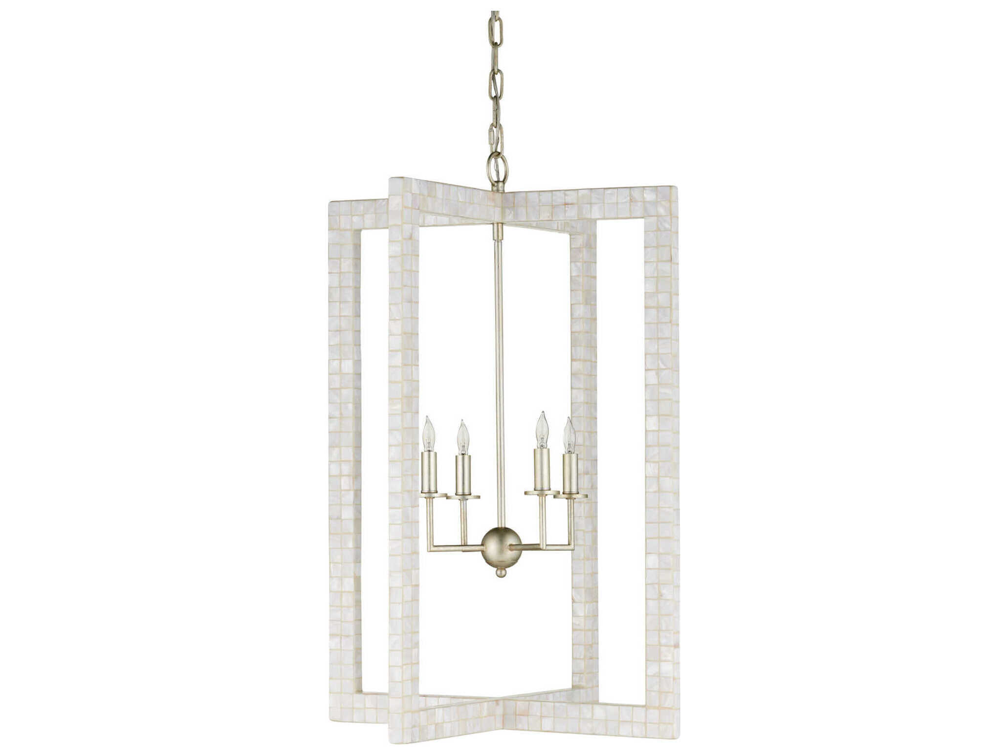 Currey & Company Arietta 4-Light Silver Candelabra Geometric Chandelier
