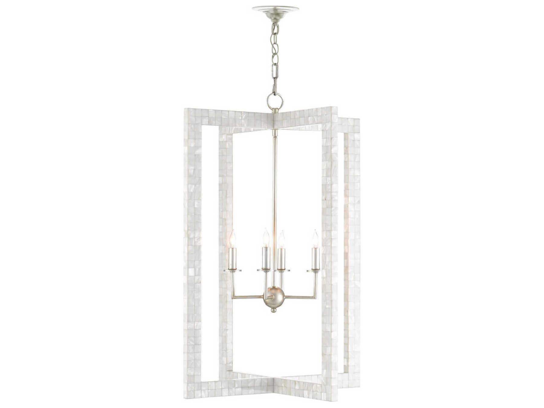 Currey & Company Arietta 4-Light Silver Candelabra Geometric Chandelier