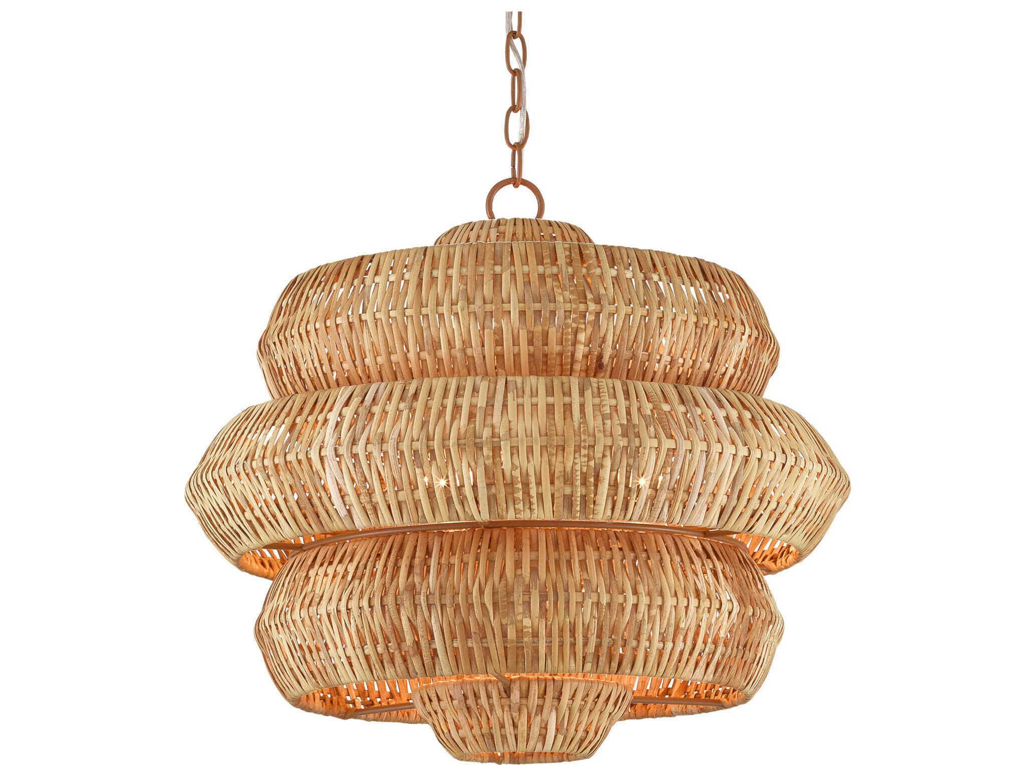 Currey & Company Antibes 3-Light Khaki Natural Rattan Brown Pendant