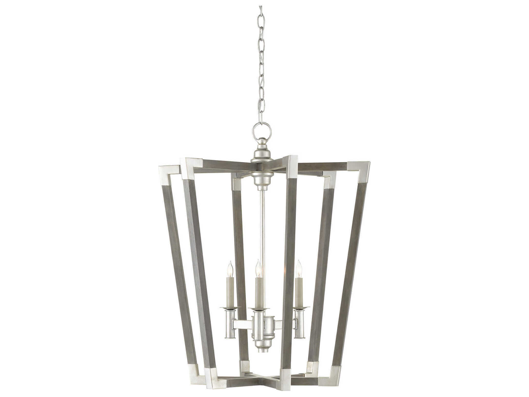 Currey & Company Bastian 3-Light Chateau Gray Contemporary Silver Leaf Candelabra Chandelier