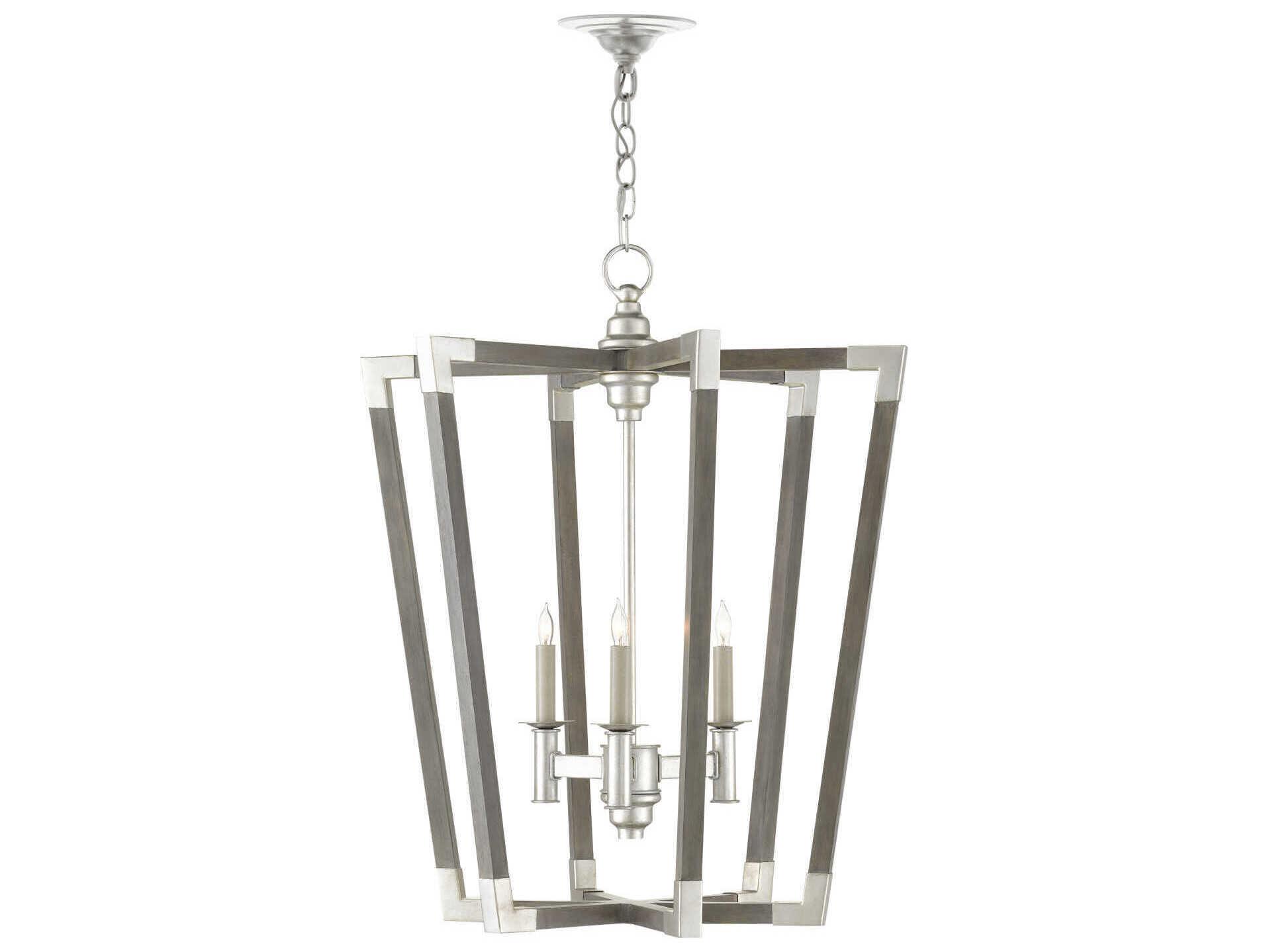 Currey & Company Bastian 3-Light Chateau Gray Contemporary Silver Leaf Candelabra Chandelier