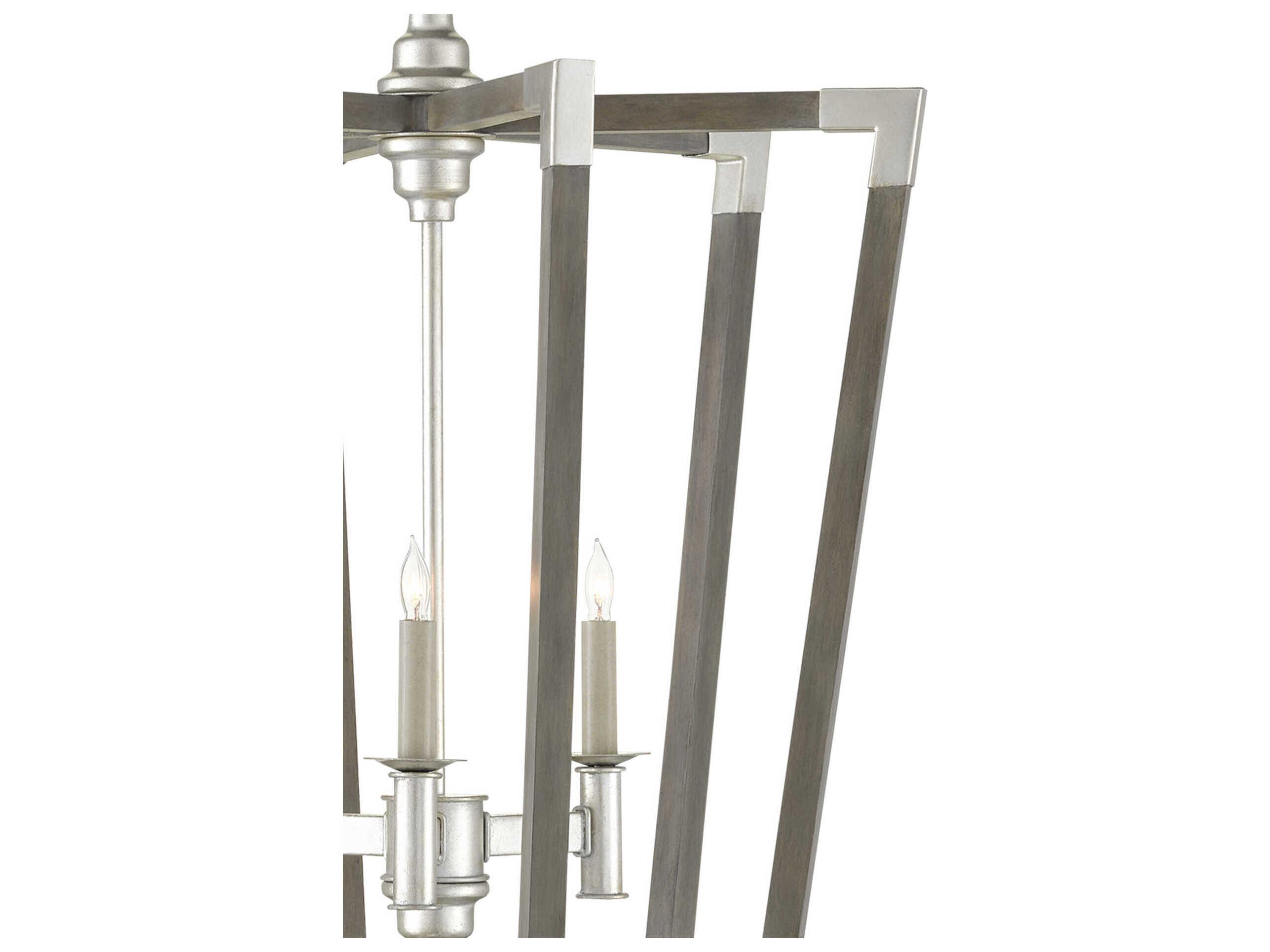 Currey & Company Bastian 3-Light Chateau Gray Contemporary Silver Leaf Candelabra Chandelier