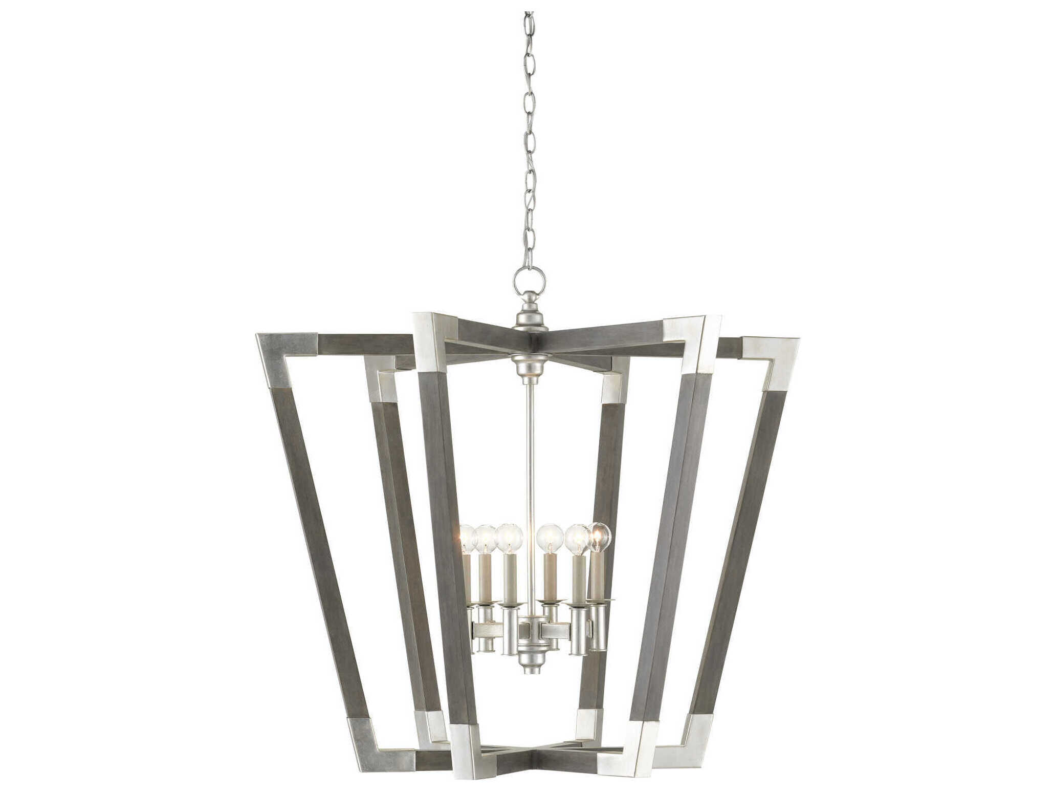 Currey & Company Bastian 6-Light Chateau Gray Contemporary Silver Leaf Candelabra Chandelier