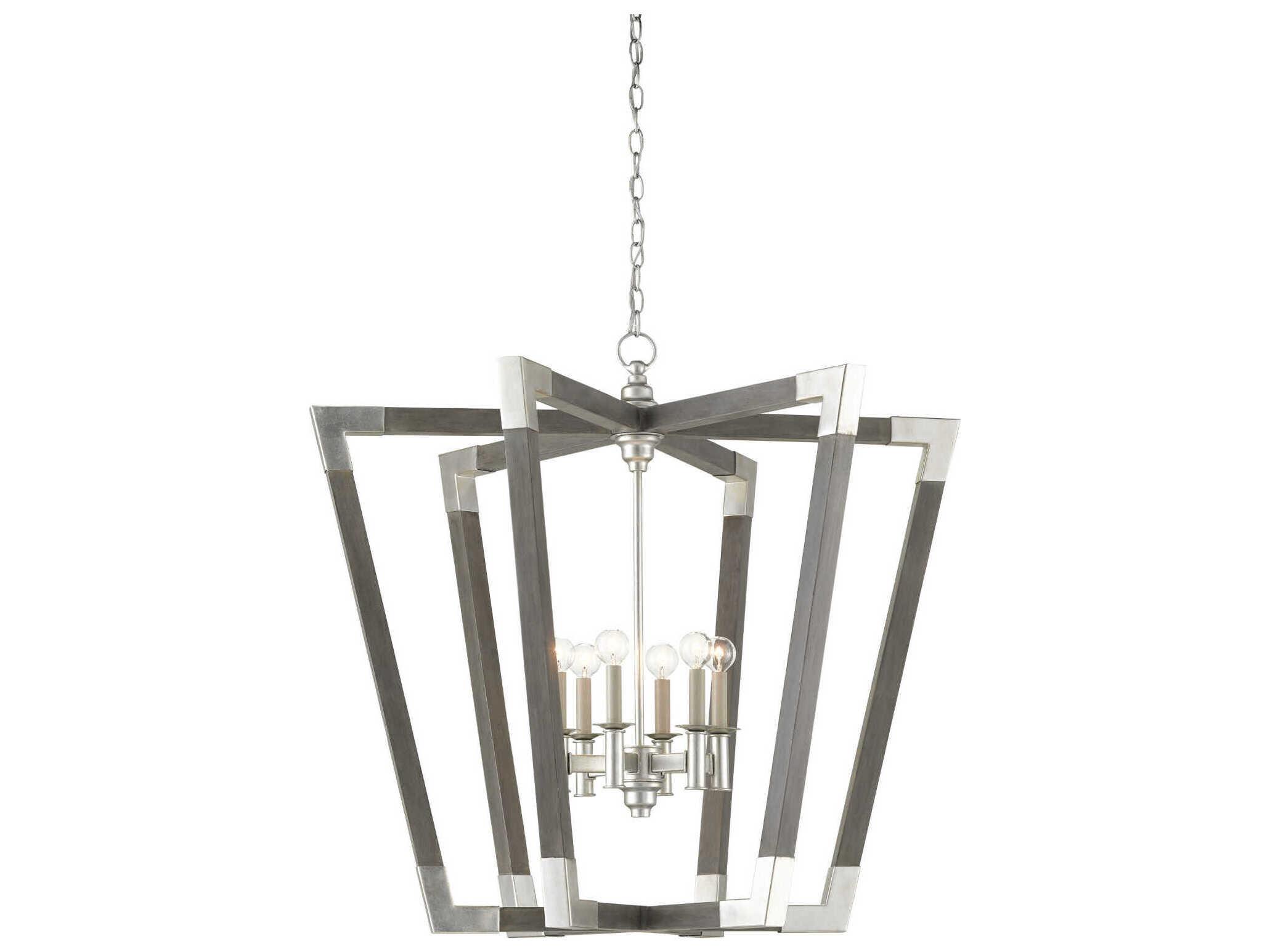 Currey & Company Bastian 6-Light Chateau Gray Contemporary Silver Leaf Candelabra Chandelier