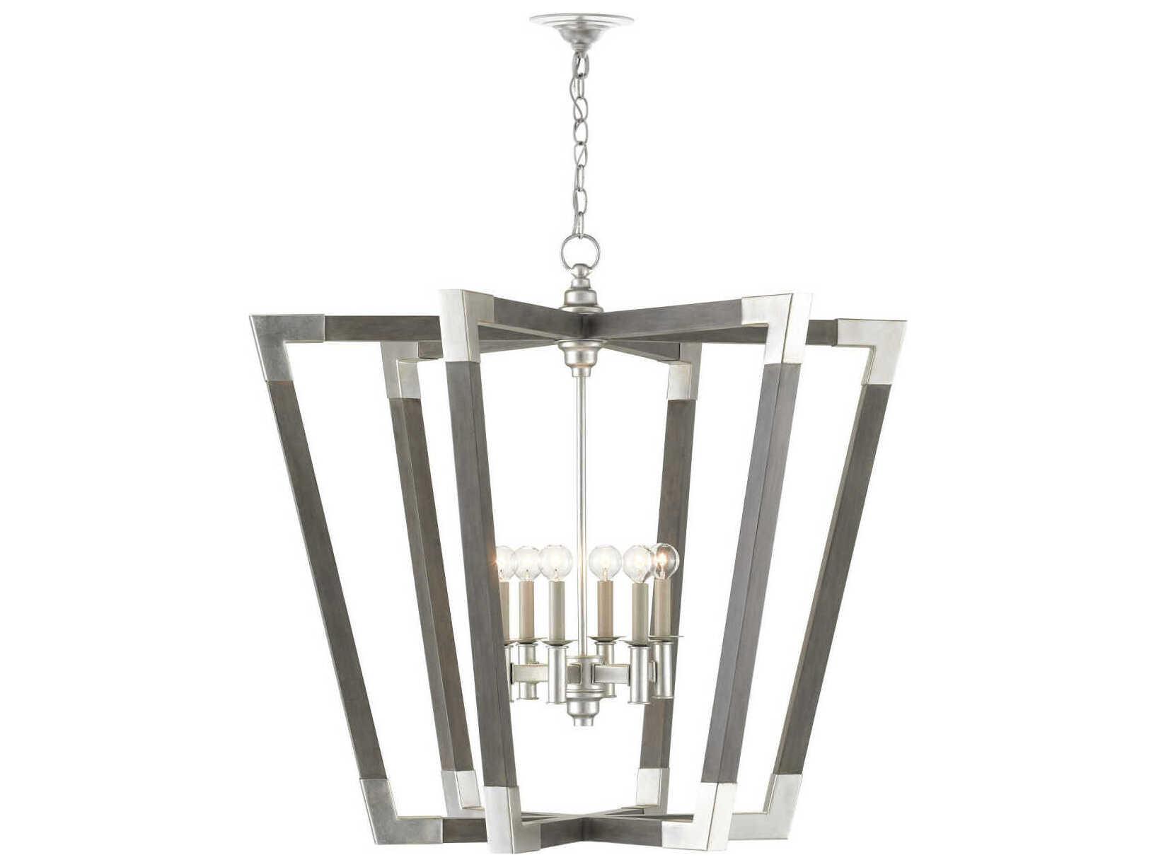 Currey & Company Bastian 6-Light Chateau Gray Contemporary Silver Leaf Candelabra Chandelier