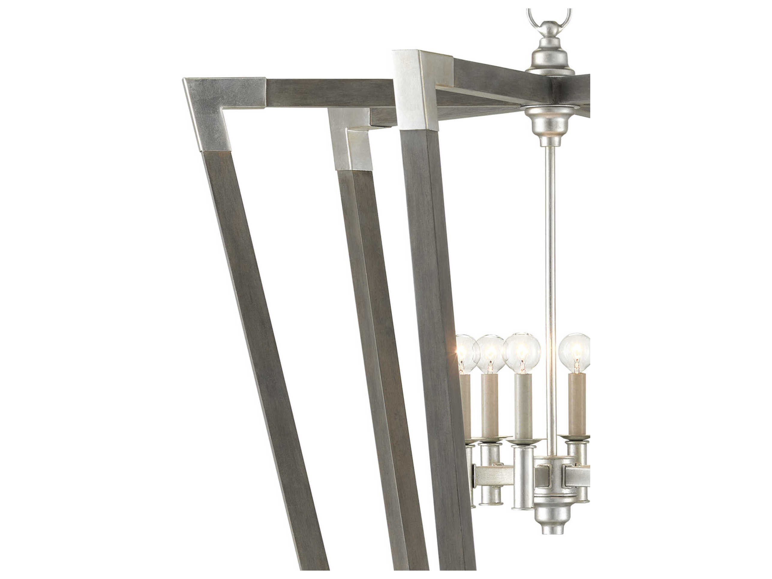 Currey & Company Bastian 6-Light Chateau Gray Contemporary Silver Leaf Candelabra Chandelier