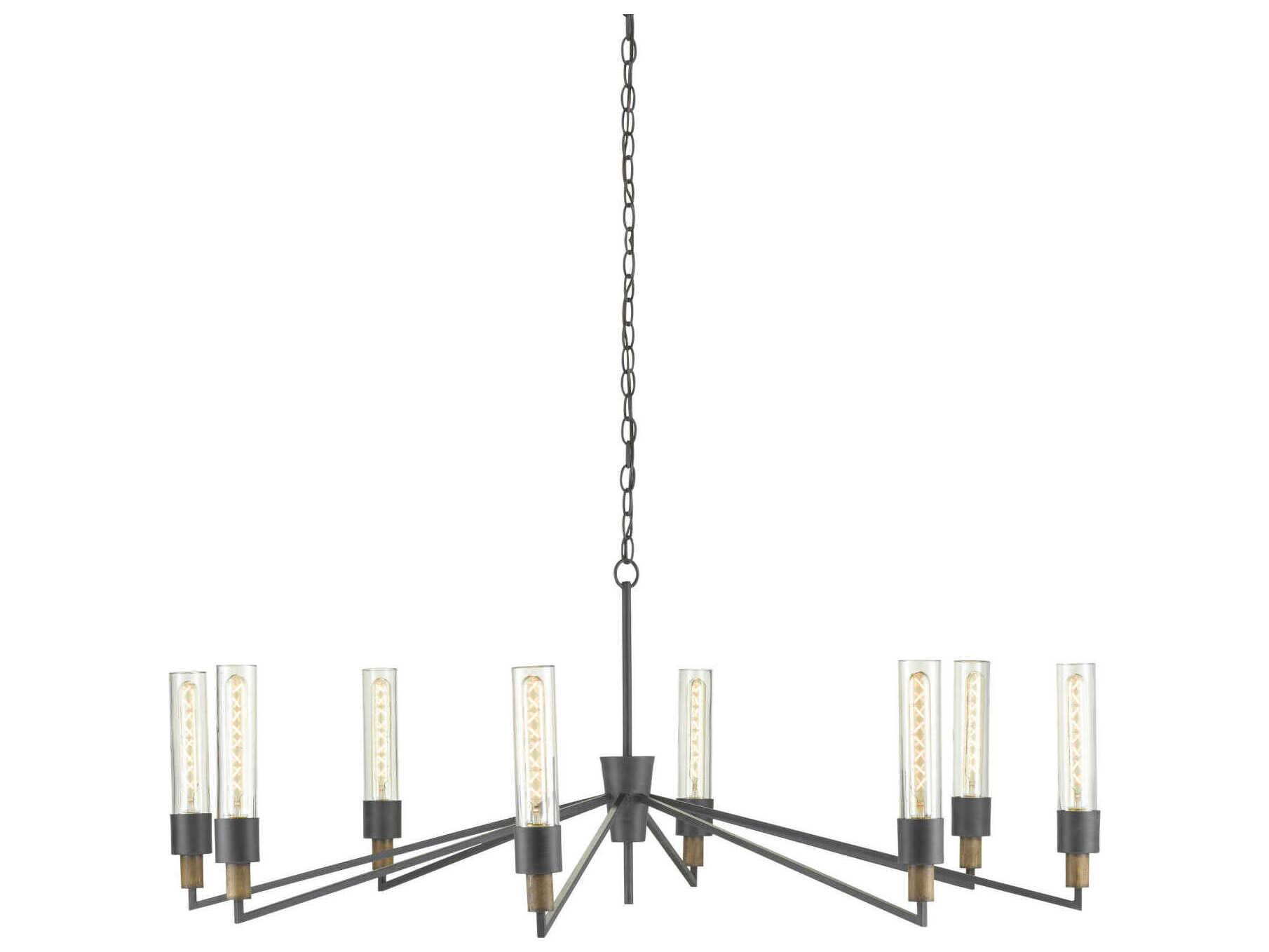 Currey & Company Delgado 8-Light Antique Black Reclaimed Wood Glass Chandelier