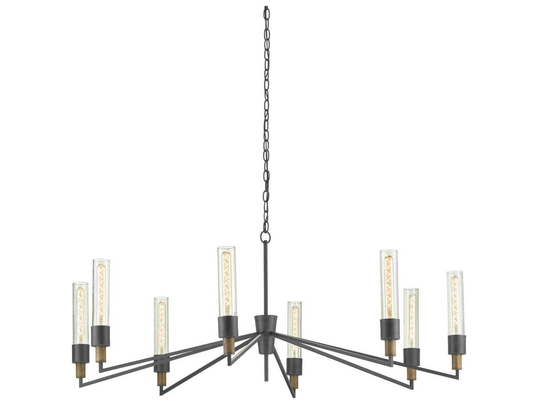 Currey & Company Delgado 8-Light Antique Black Reclaimed Wood Glass Chandelier
