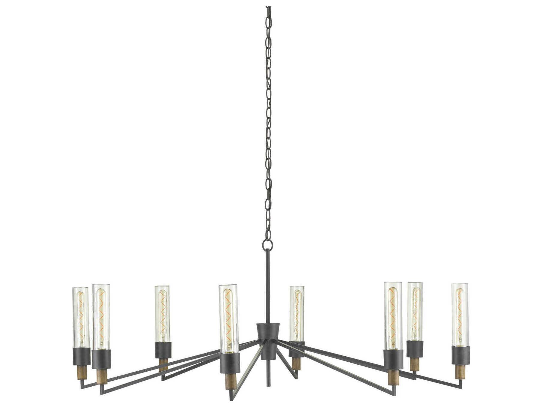 Currey & Company Delgado 8-Light Antique Black Reclaimed Wood Glass Chandelier