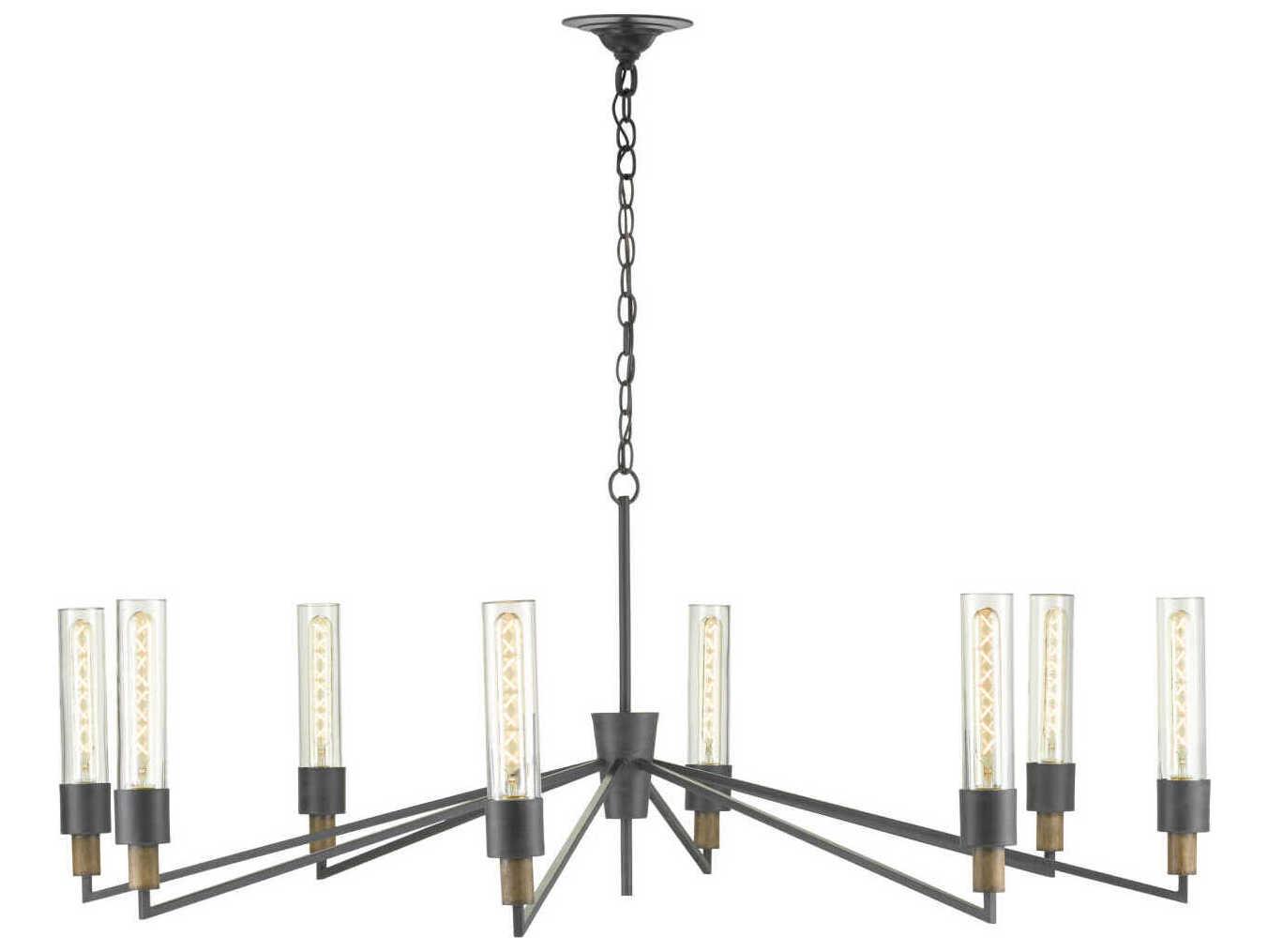Currey & Company Delgado 8-Light Antique Black Reclaimed Wood Glass Chandelier