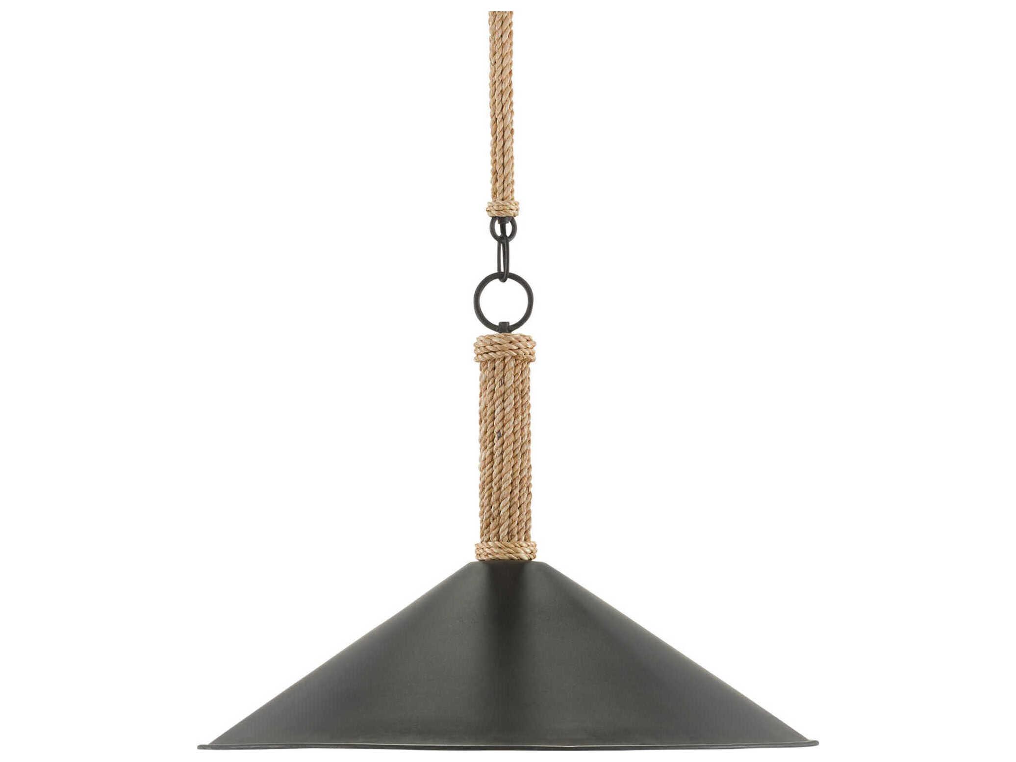 Currey & Company Ocracoke 1-Light Sugar White Blacksmith Natural Rope Pendant