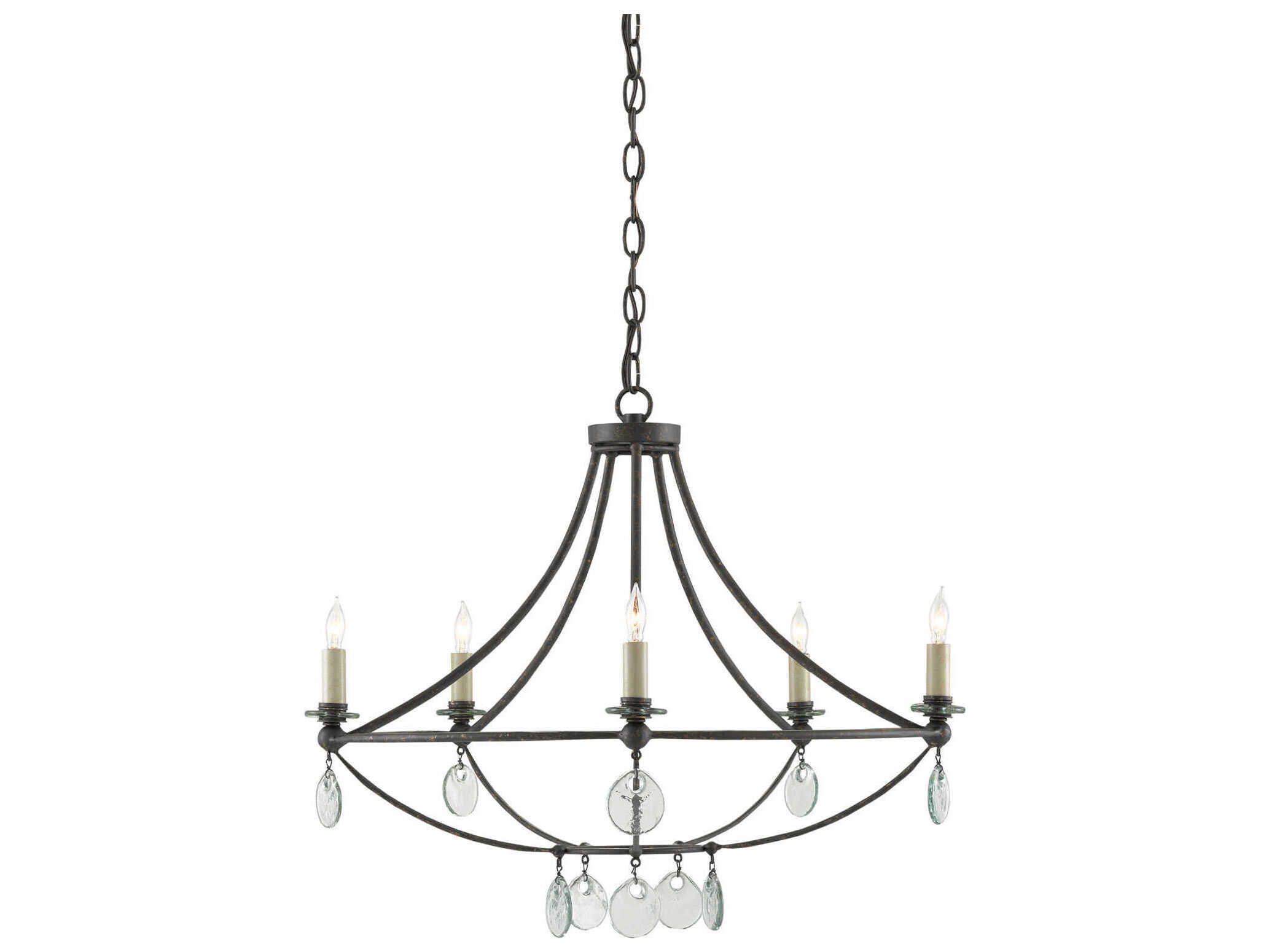 Currey & Company Novella 5-Light Mayfair Black Glass Candelabra Round Chandelier