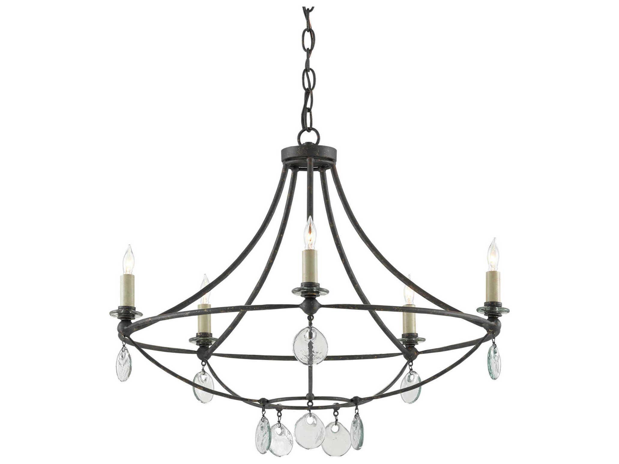 Currey & Company Novella 5-Light Mayfair Black Glass Candelabra Round Chandelier