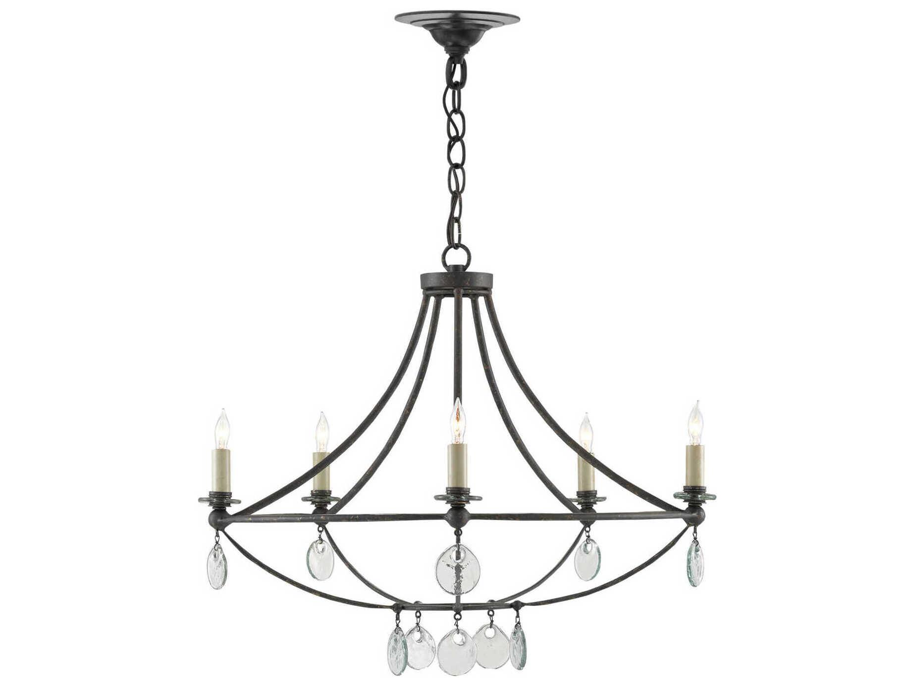 Currey & Company Novella 5-Light Mayfair Black Glass Candelabra Round Chandelier
