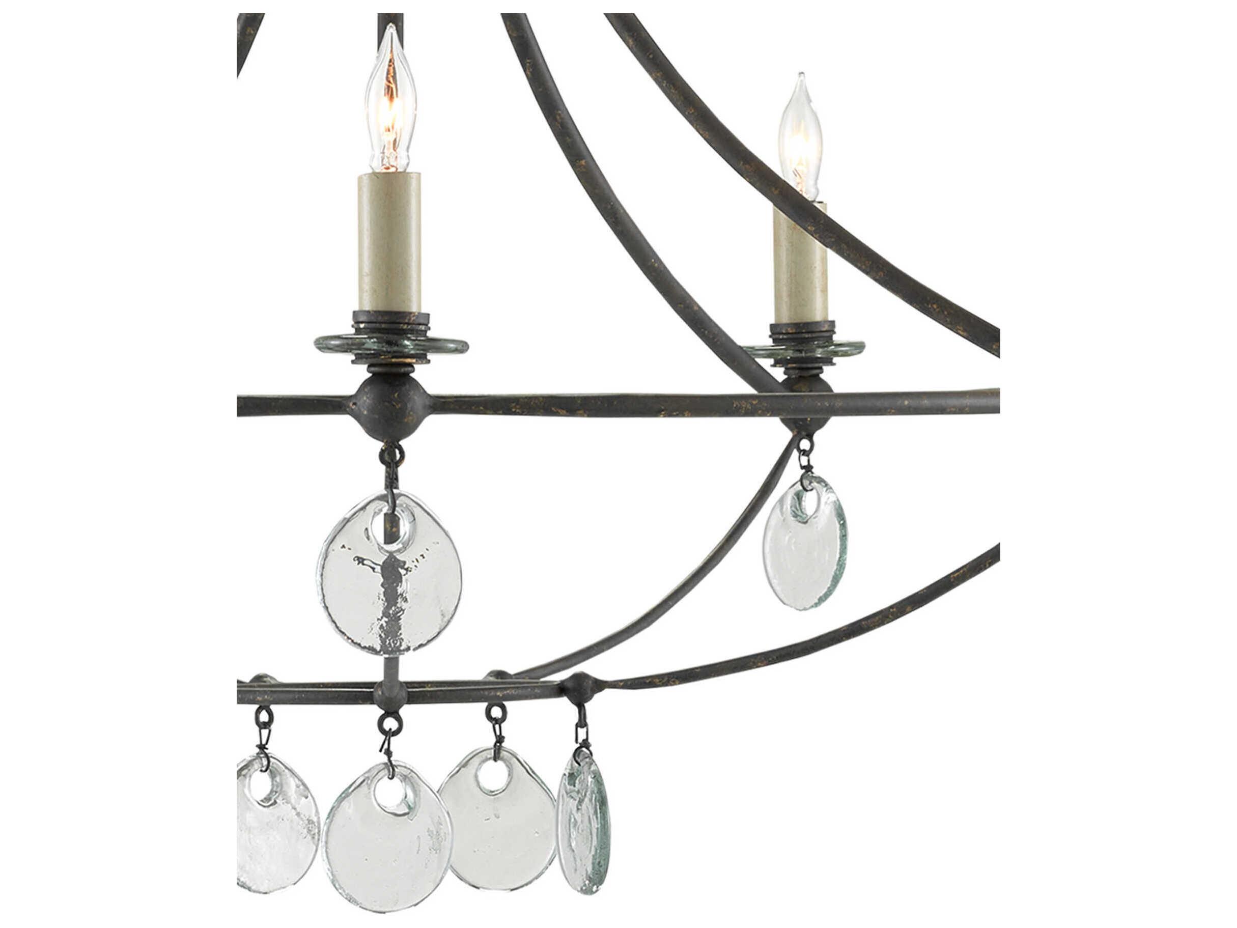 Currey & Company Novella 5-Light Mayfair Black Glass Candelabra Round Chandelier
