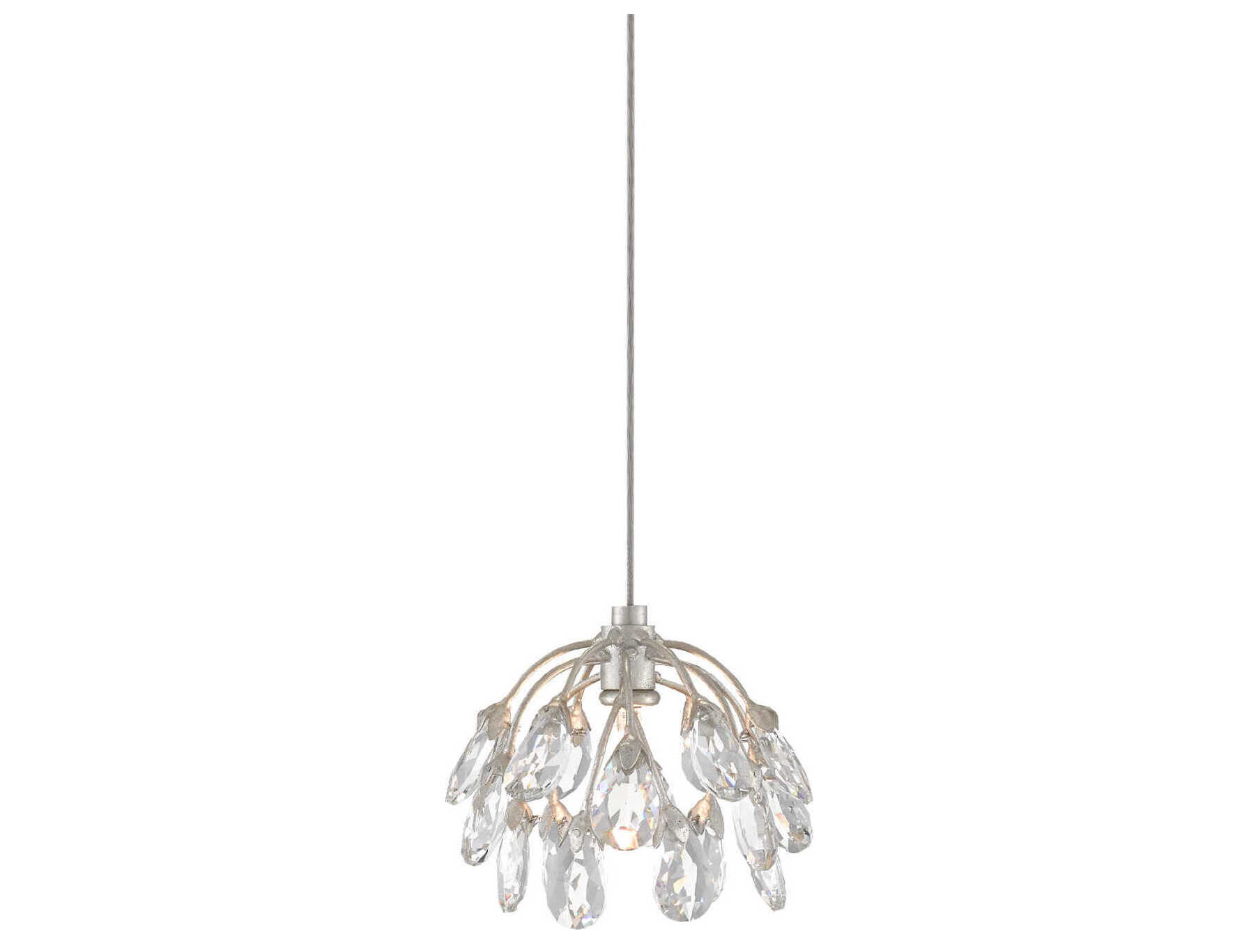 Currey & Company Crystal Bud 1-Light Painted Silver Bell Mini Pendant