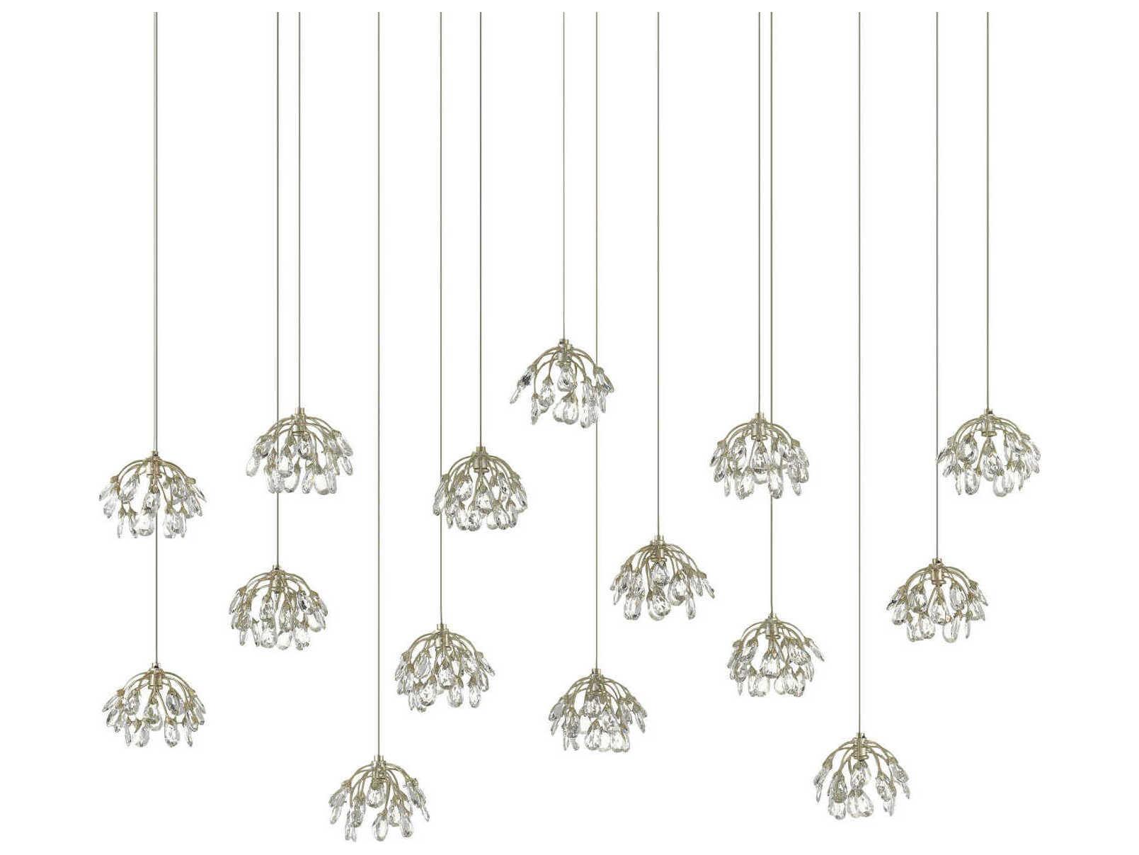 Currey & Company Crystal Bud 15-Light Painted Silver Bell Island Pendant