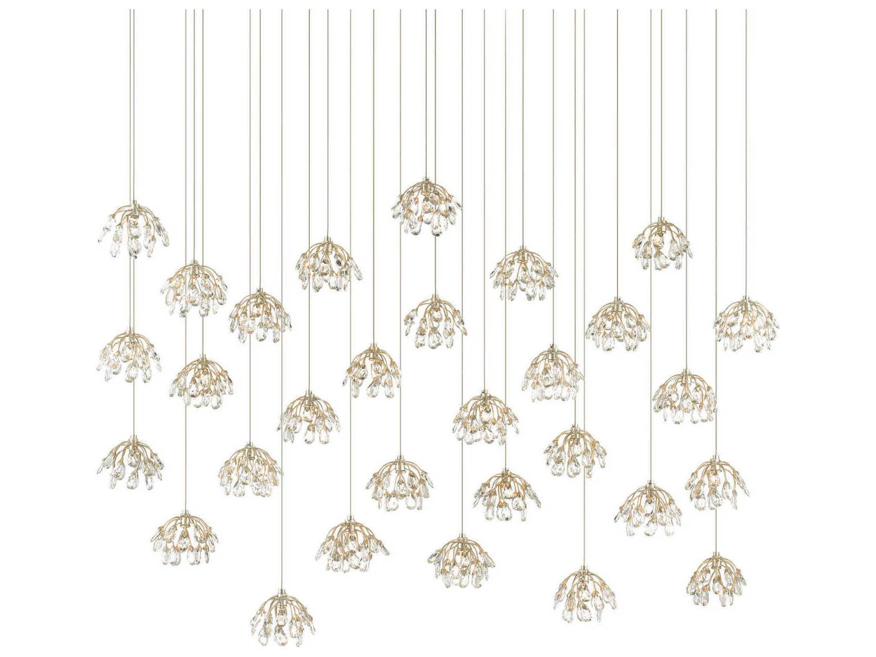 Currey & Company Crystal Bud 30-Light Painted Silver Bell Island Pendant