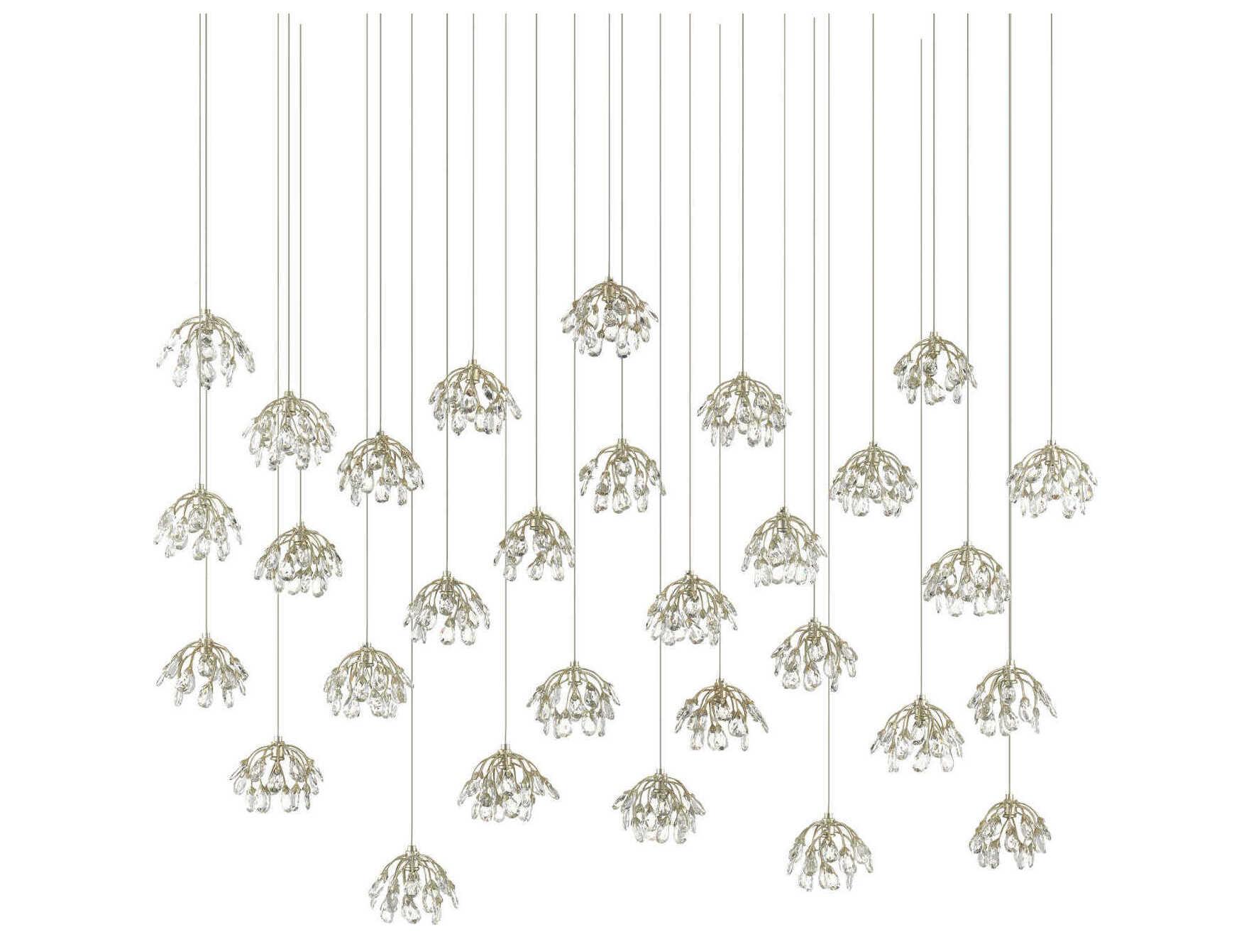 Currey & Company Crystal Bud 30-Light Painted Silver Bell Island Pendant