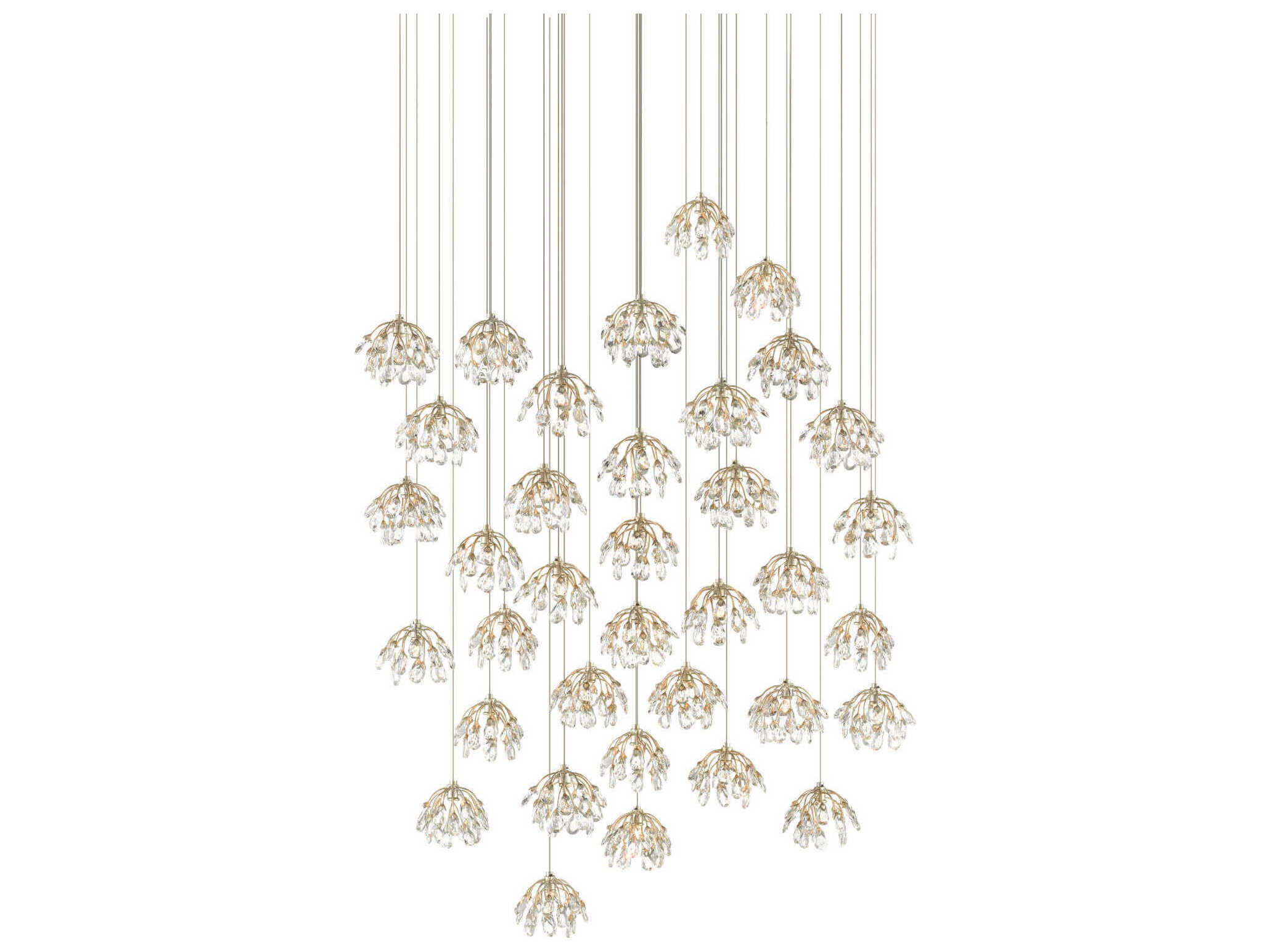 Currey & Company Crystal Bud 36-Light Painted Silver Bell Pendant