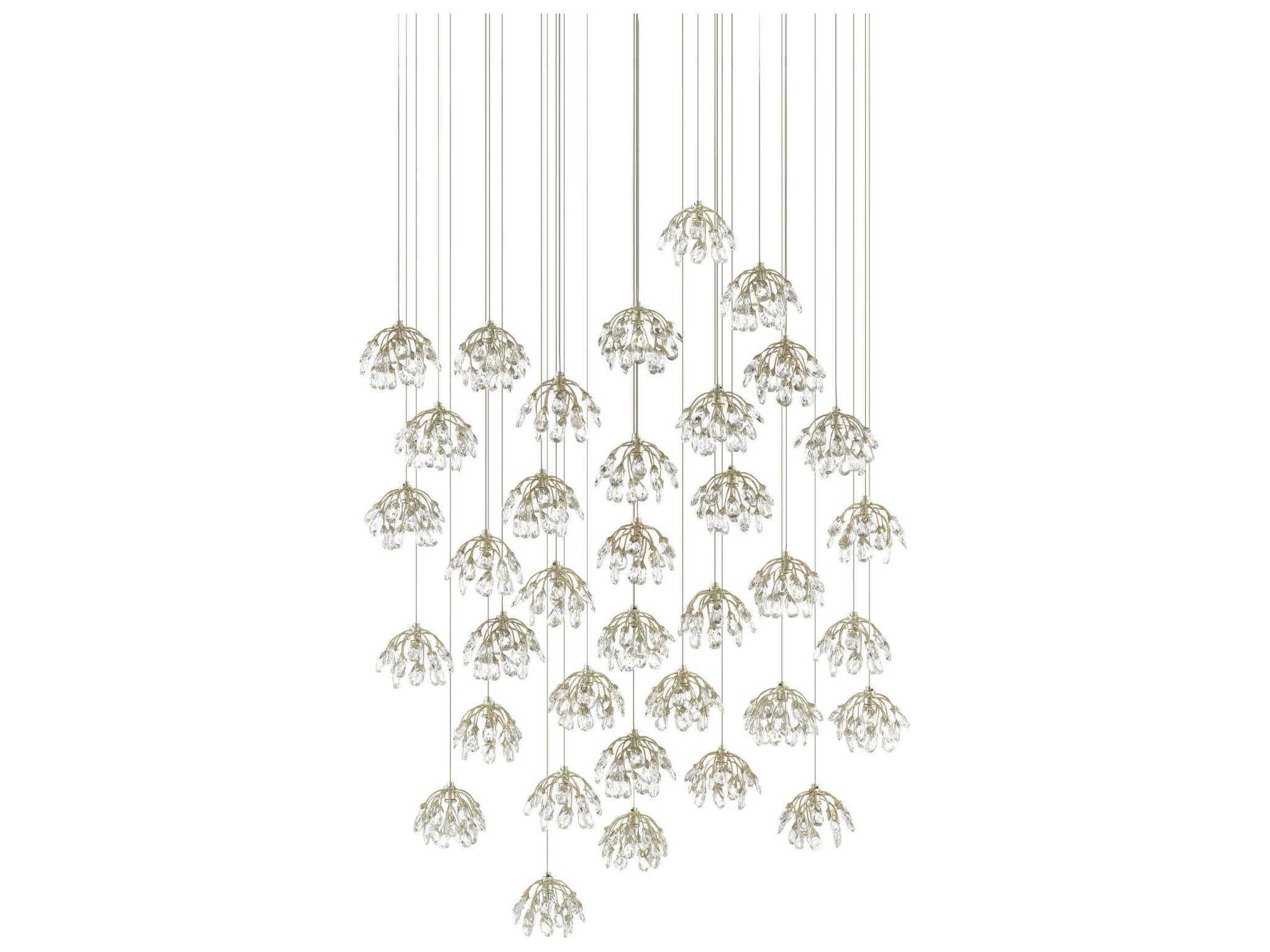 Currey & Company Crystal Bud 36-Light Painted Silver Bell Pendant