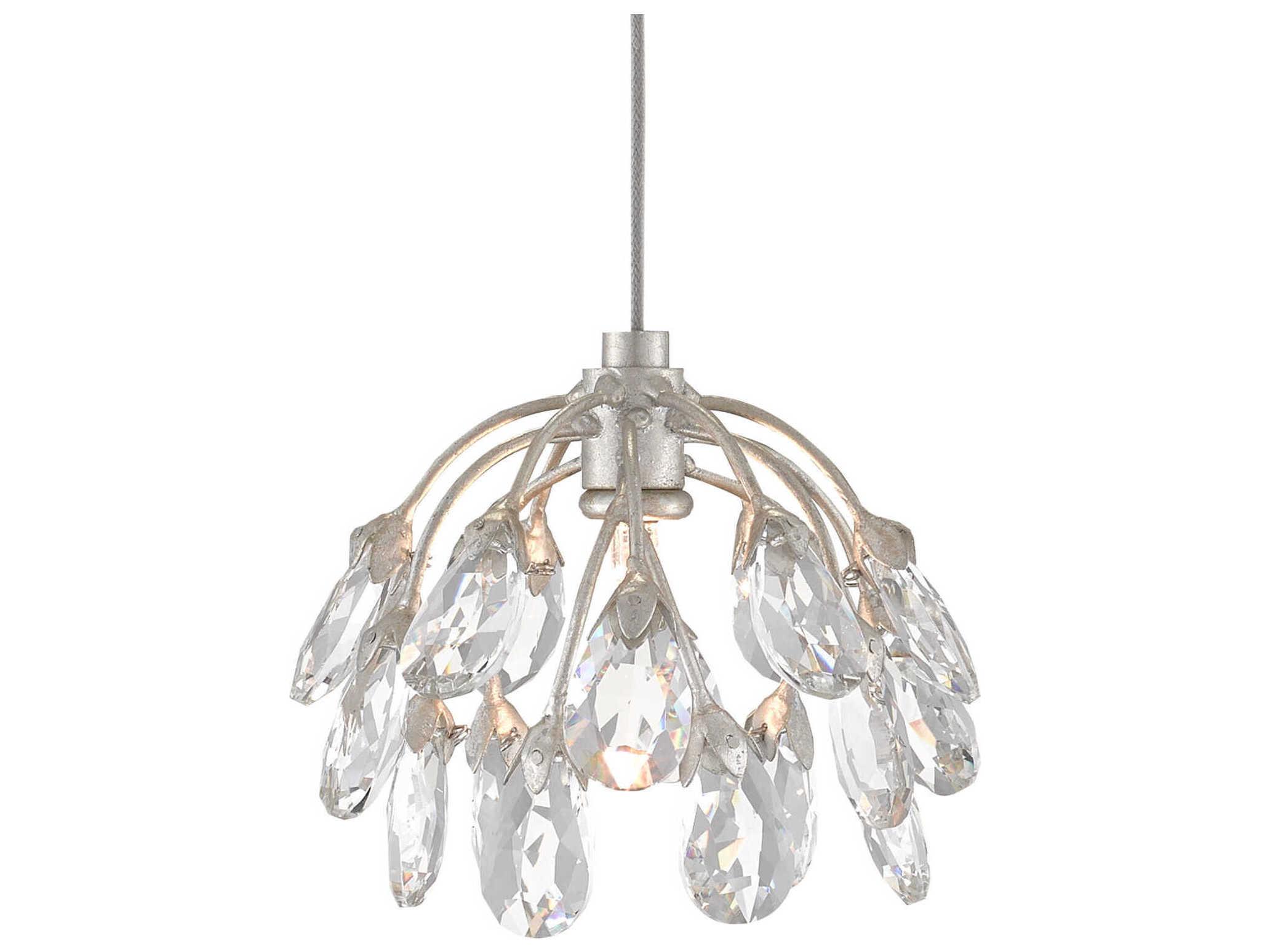 Currey & Company Crystal Bud 36-Light Painted Silver Bell Pendant