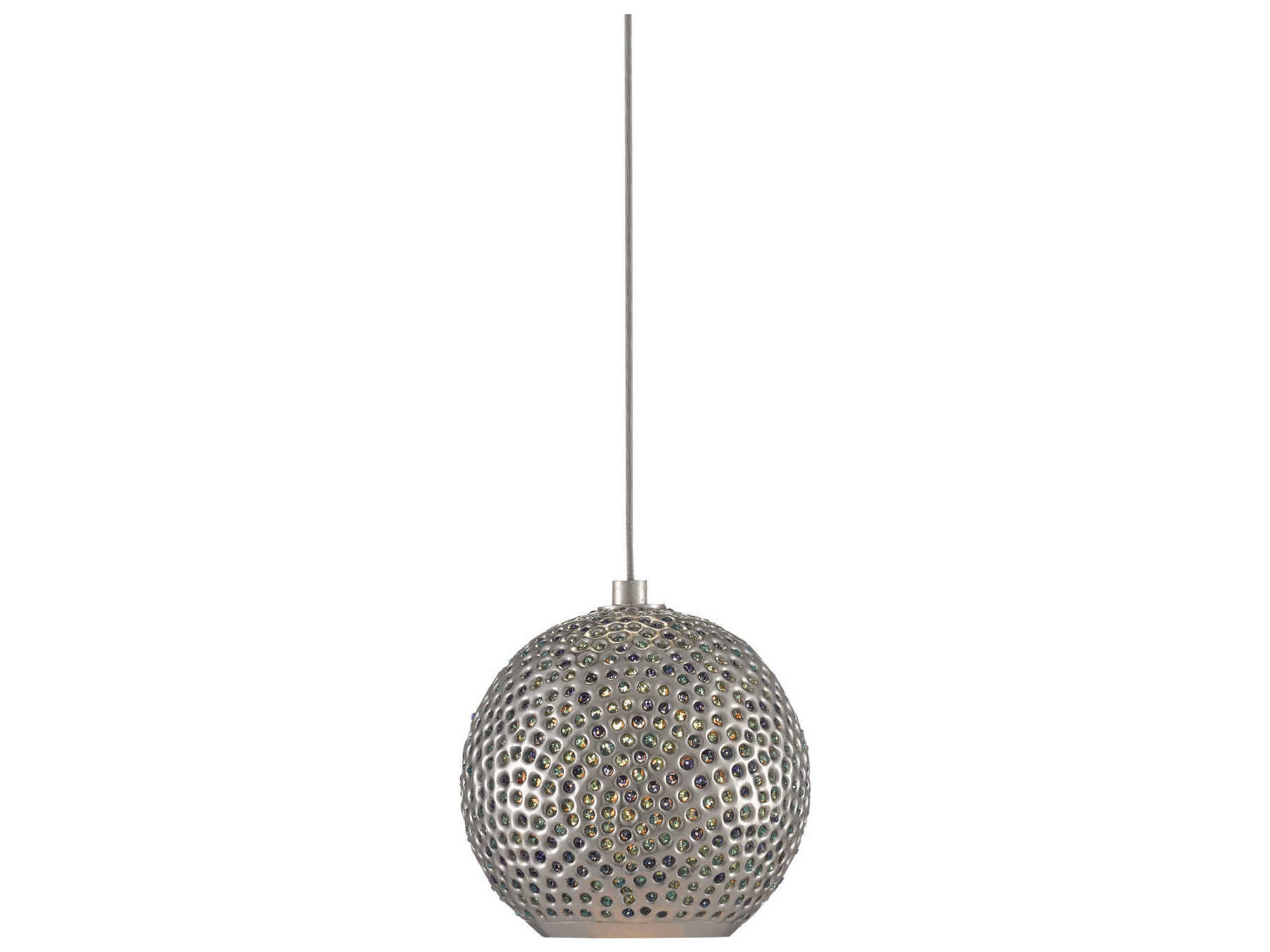Currey & Company Giro 1-Light Painted Silver Nickel Blue Glass Globe Mini Pendant