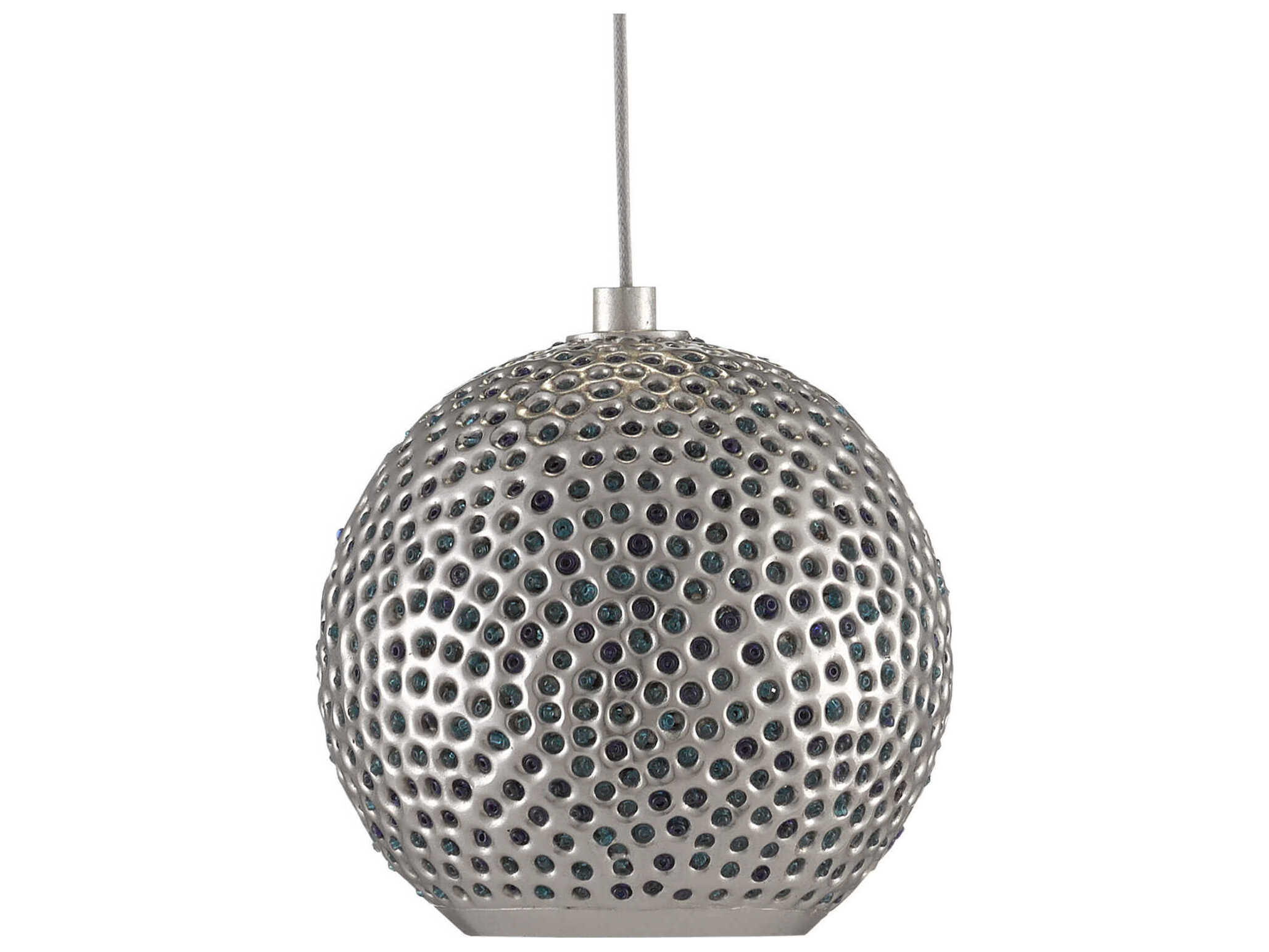 Currey & Company Giro 1-Light Painted Silver Nickel Blue Glass Globe Mini Pendant