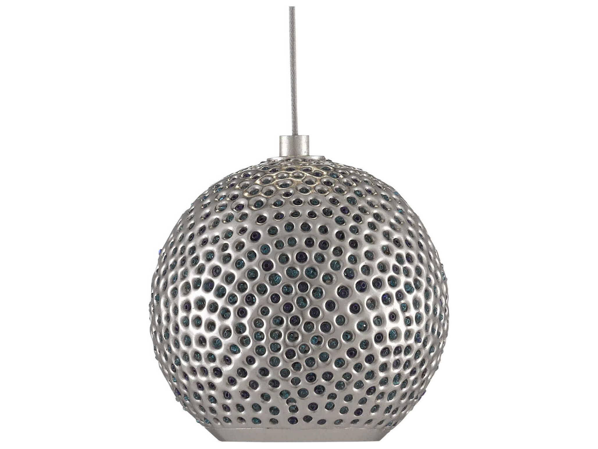 Currey & Company Giro 7-Light Painted Silver Nickel Blue Glass Globe Pendant