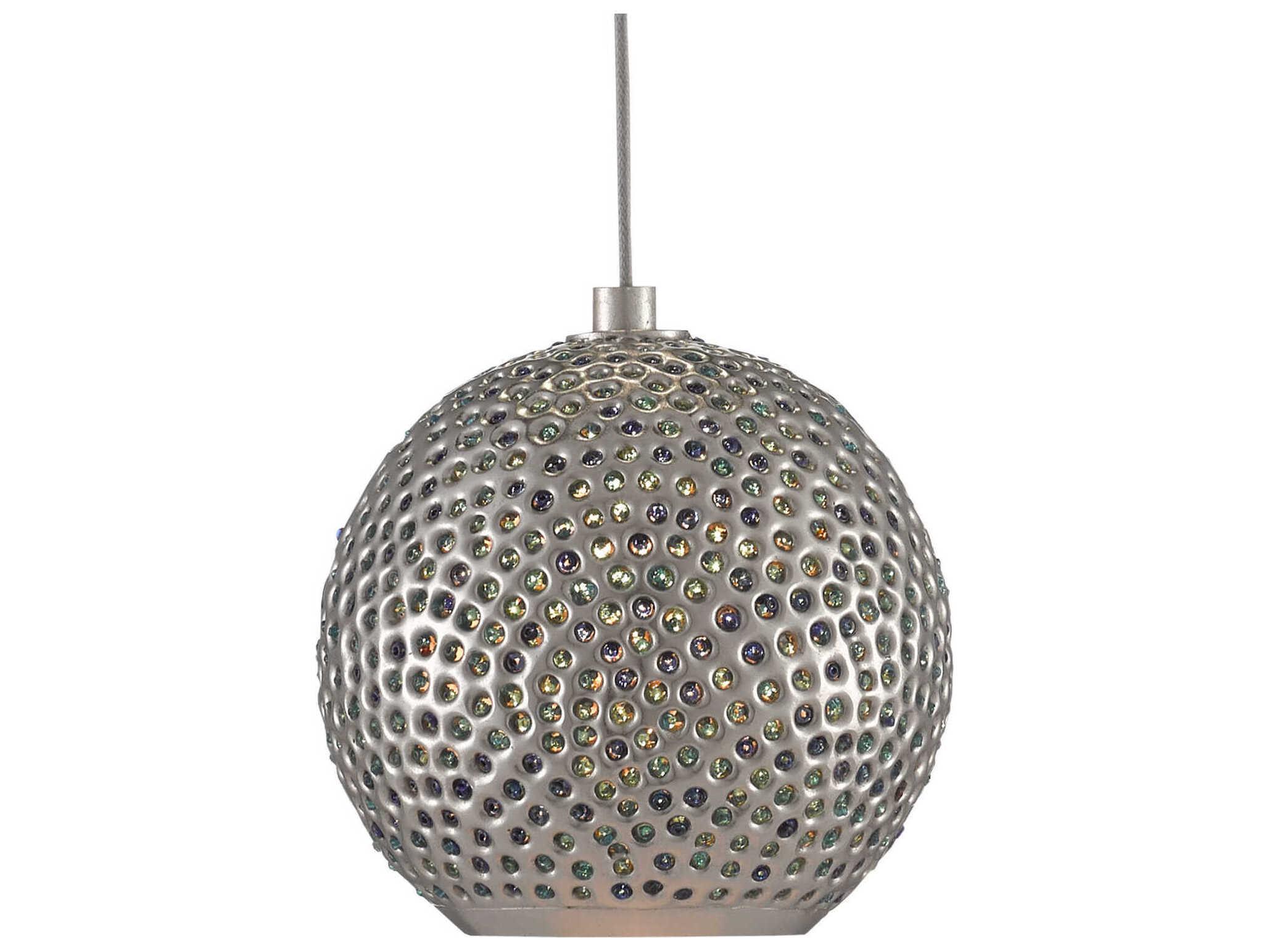 Currey & Company Giro 15-Light Painted Silver Nickel Blue Glass Globe Pendant