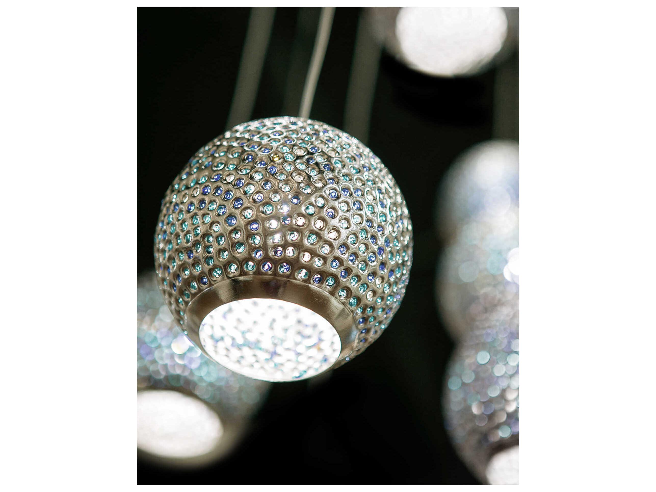 Currey & Company Giro 15-Light Painted Silver Nickel Blue Glass Globe Pendant