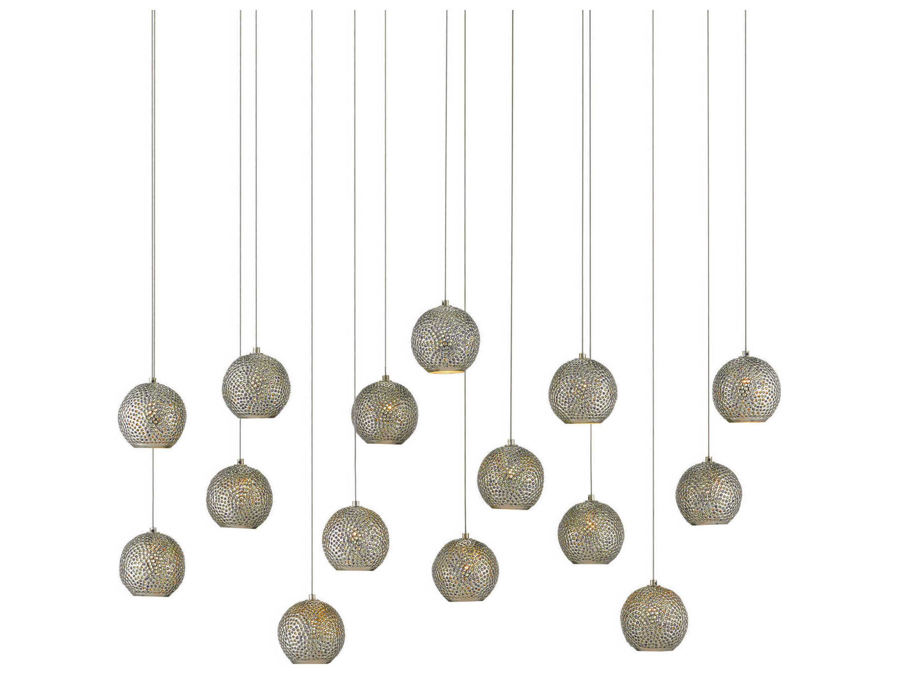 Currey & Company Giro 15-Light Painted Silver Nickel Blue Glass Globe Island Pendant