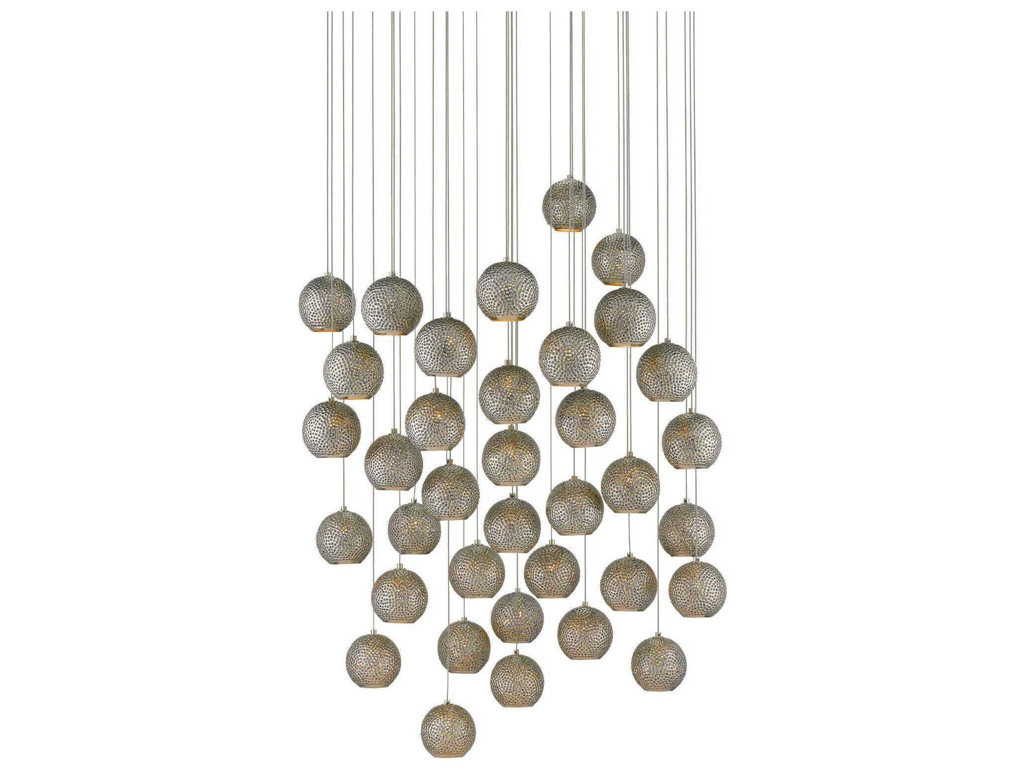 Currey & Company Giro 36-Light Painted Silver Nickel Blue Glass Globe Pendant