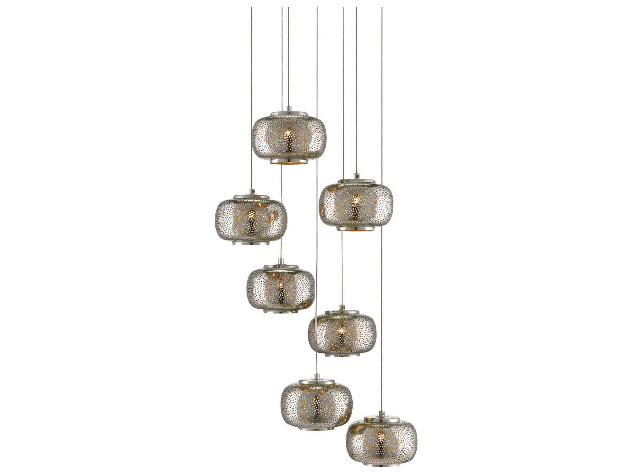 Currey & Company Pepper 7-Light Painted Silver Nickel Cylinder Pendant