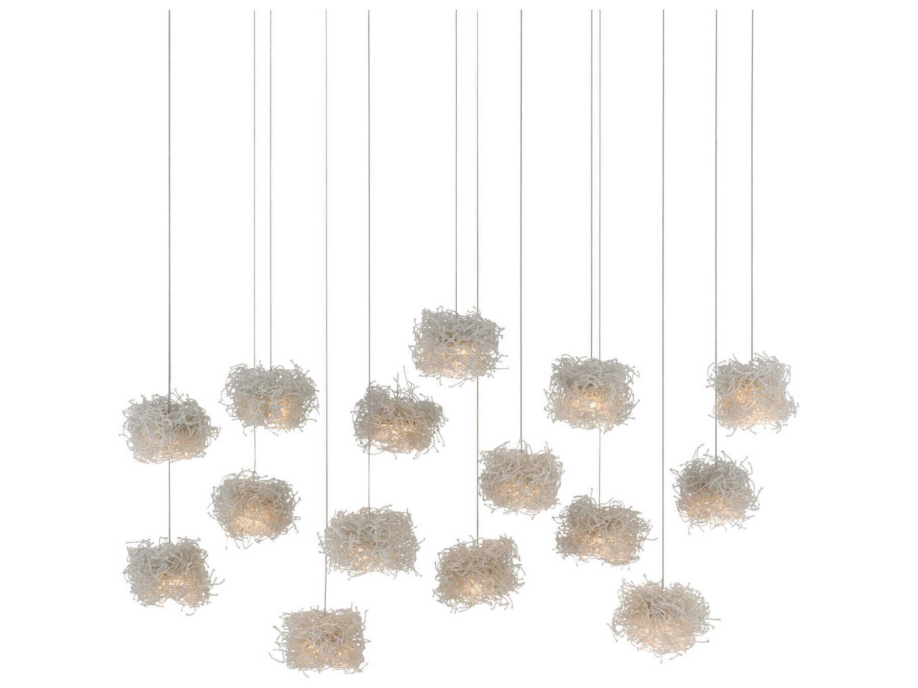 Currey & Company Birds Nest 15-Light Painted Silver Glass Island Pendant