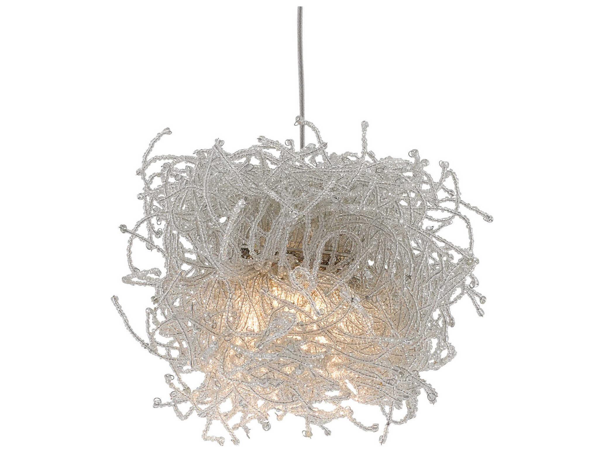 Currey & Company Birds Nest 15-Light Painted Silver Glass Island Pendant