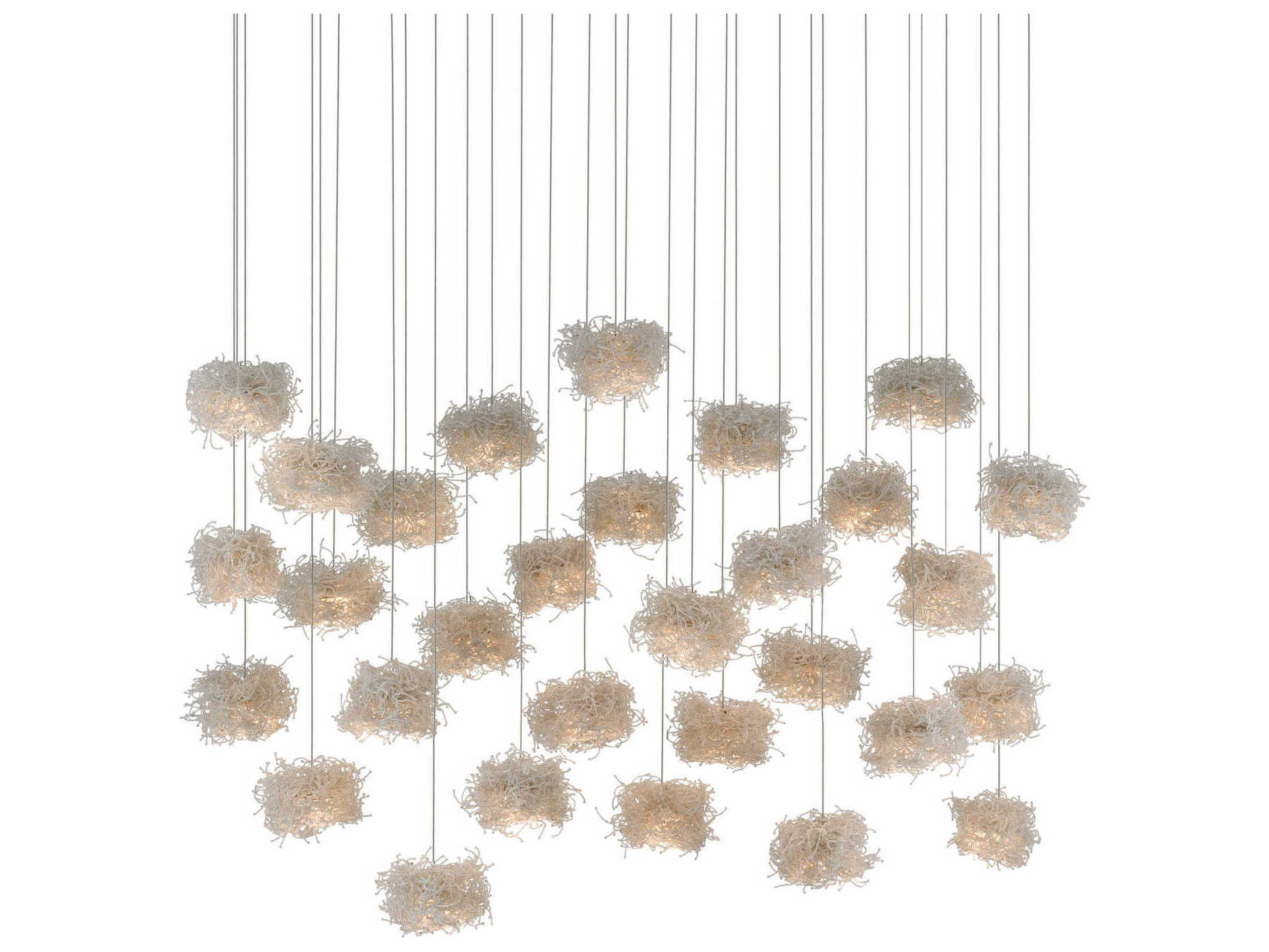 Currey & Company Birds Nest 30-Light Painted Silver Glass Island Pendant