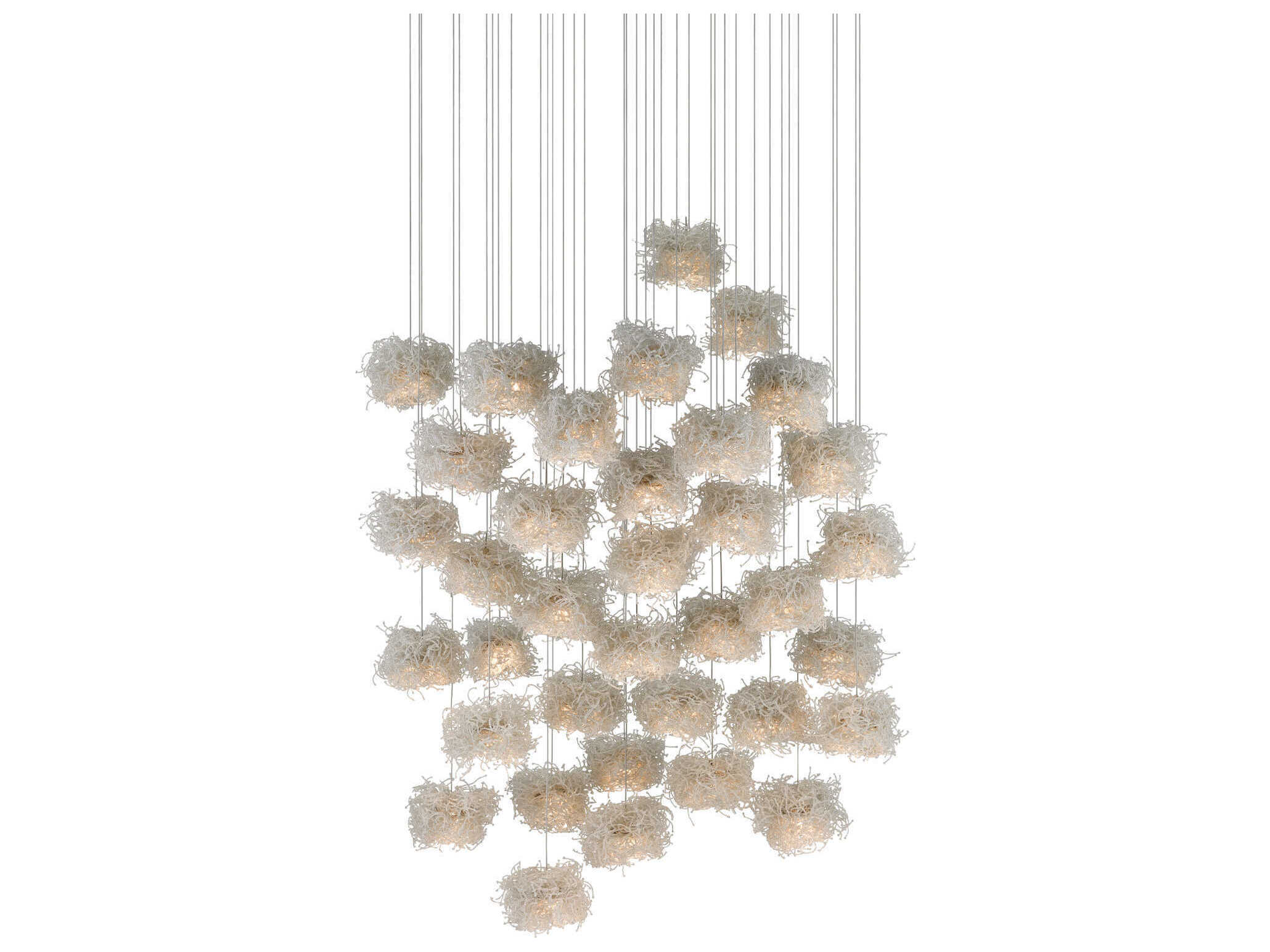 Currey & Company Birds Nest 36-Light Painted Silver Glass Pendant