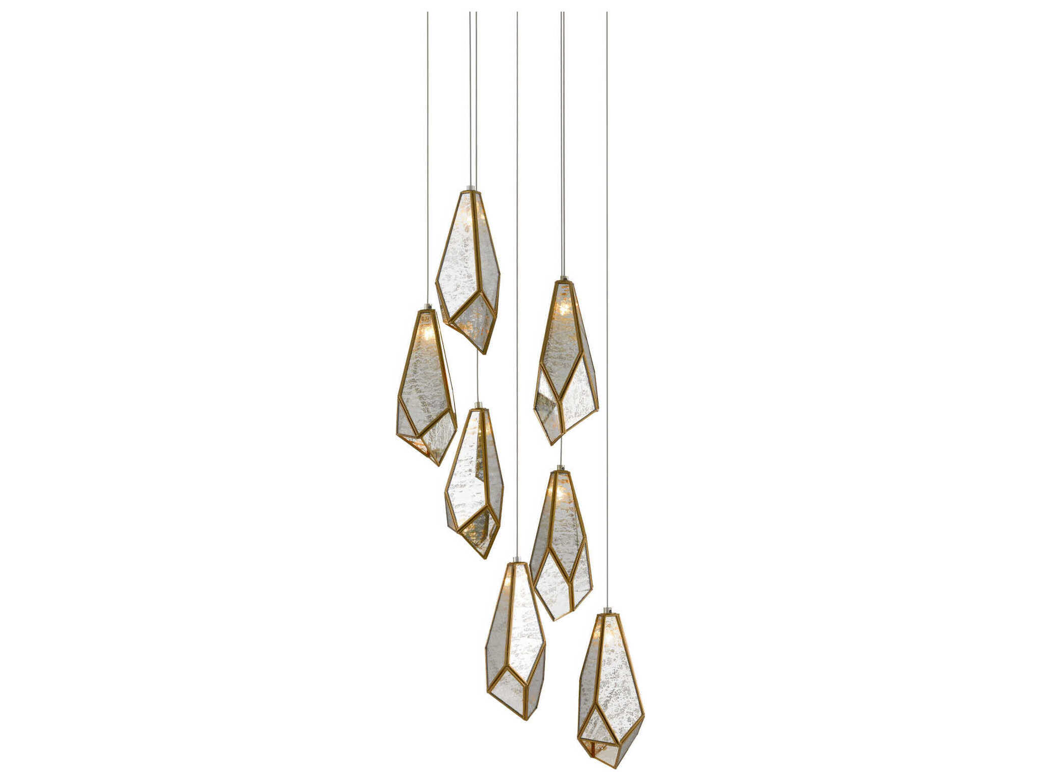 Currey & Company Glace 7-Light Painted Silver Antique Brass Glass Pendant