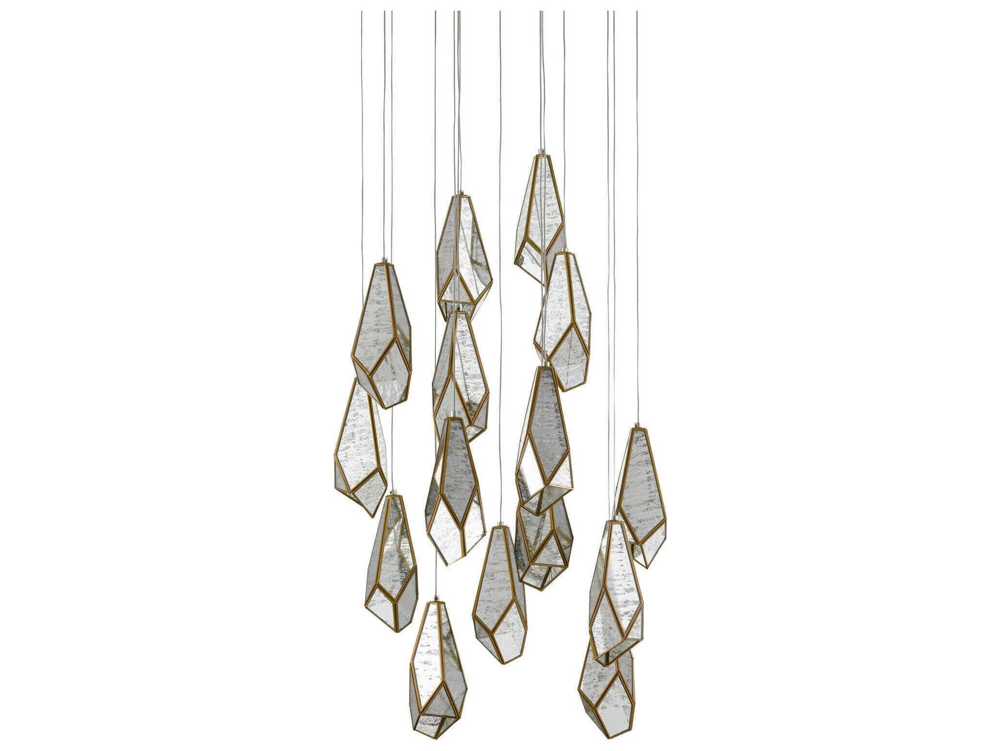 Currey & Company Glace 15-Light Painted Silver Antique Brass Glass Pendant