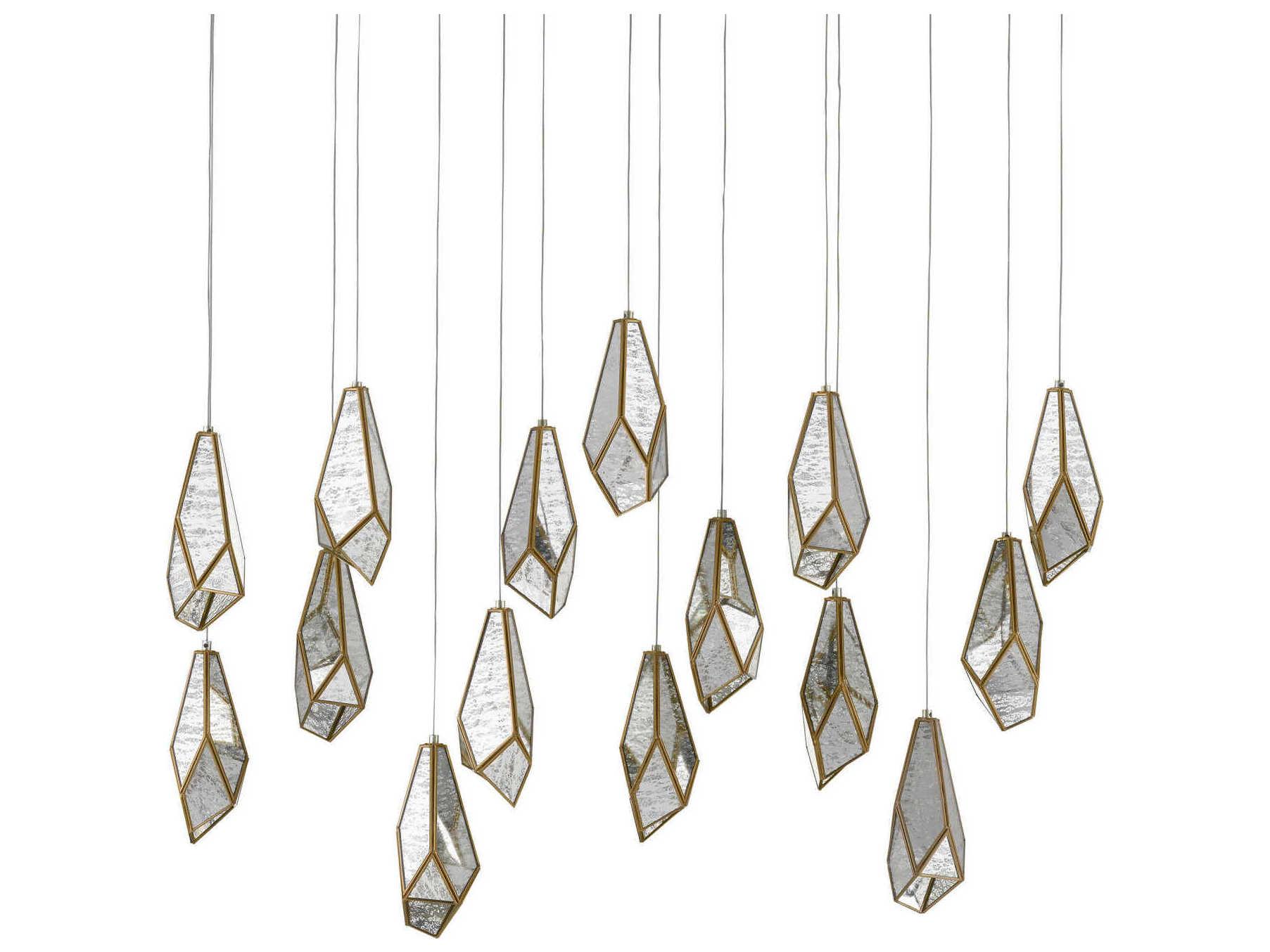 Currey & Company Glace 15-Light Painted Silver Antique Brass Glass Island Pendant