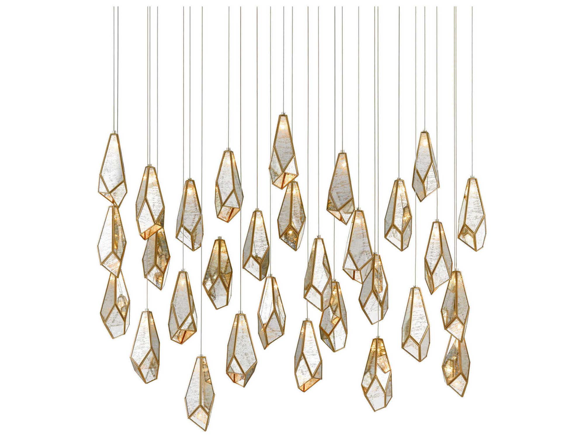 Currey & Company Glace 30-Light Painted Silver Antique Brass Glass Island Pendant