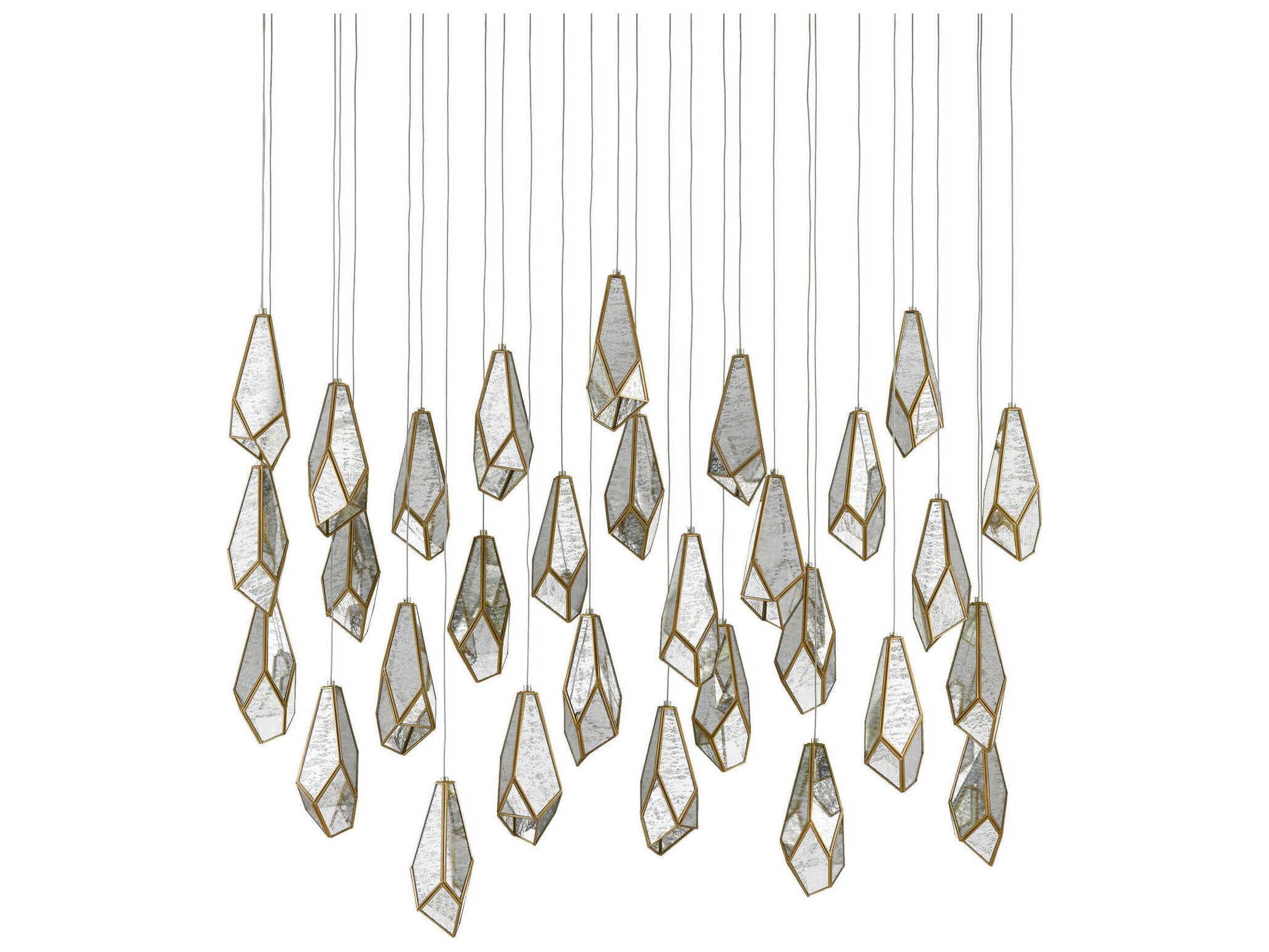 Currey & Company Glace 30-Light Painted Silver Antique Brass Glass Island Pendant
