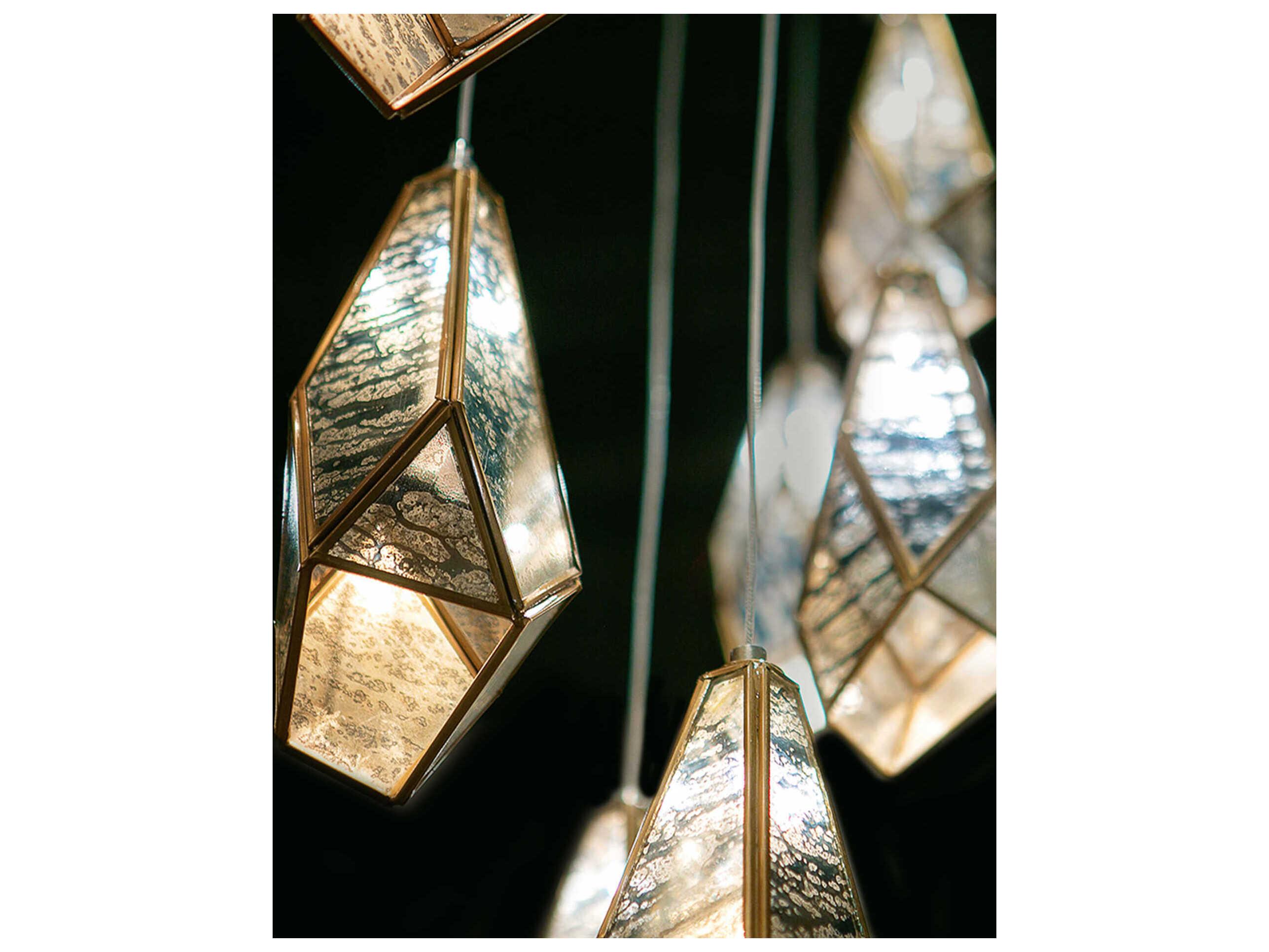 Currey & Company Glace 30-Light Painted Silver Antique Brass Glass Island Pendant