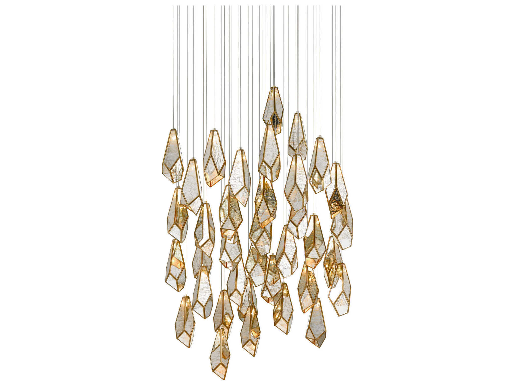 Currey & Company Glace 36-Light Painted Silver Antique Brass Glass Pendant