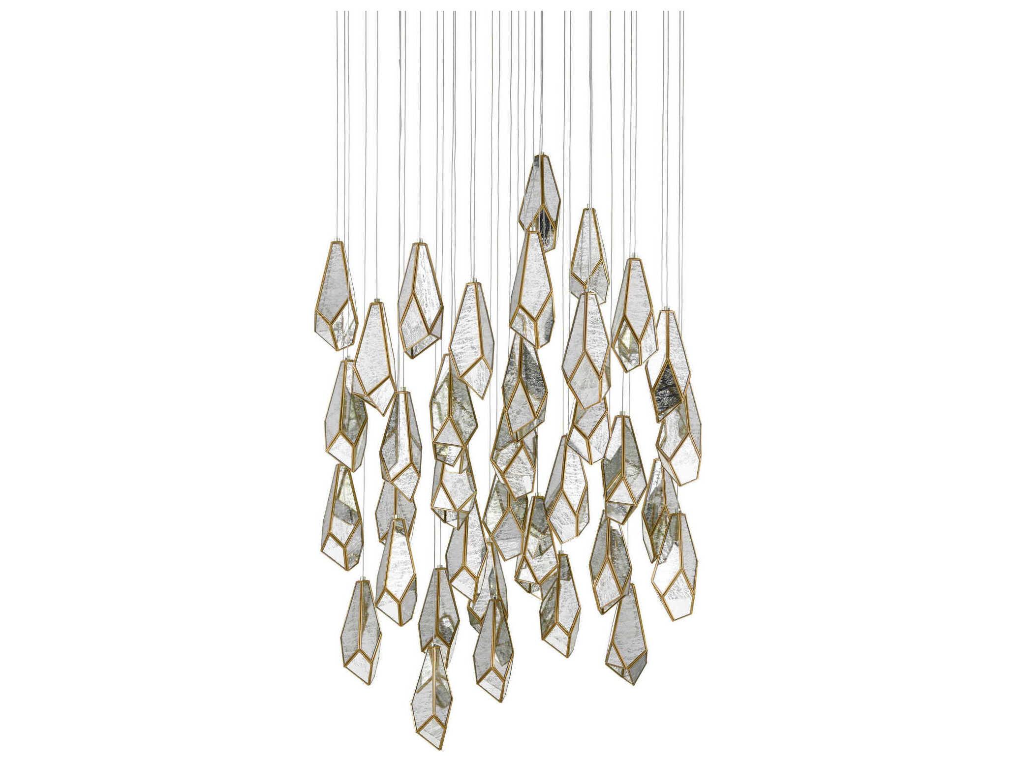 Currey & Company Glace 36-Light Painted Silver Antique Brass Glass Pendant