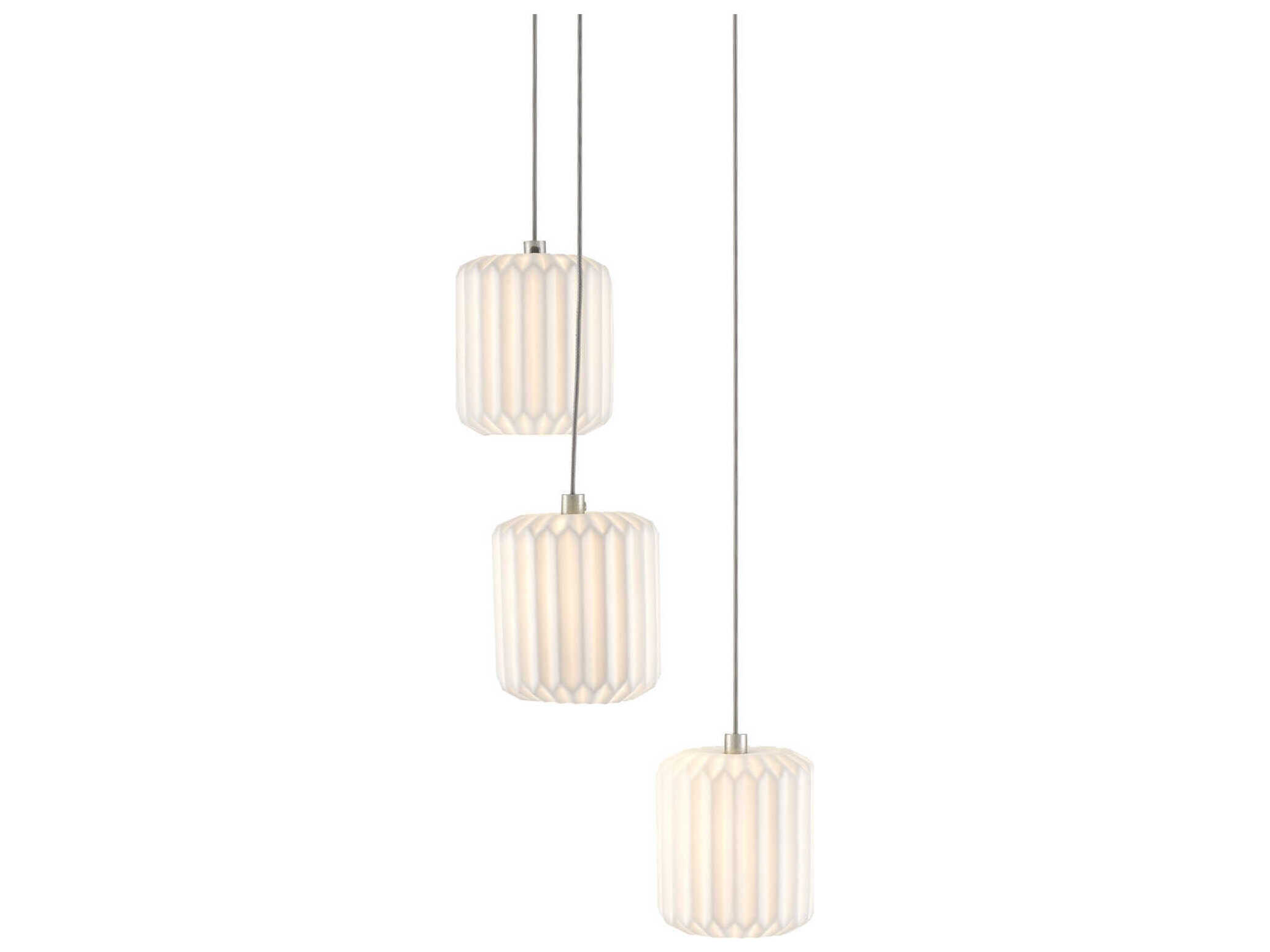 Currey & Company Dove 3-Light Painted Silver White Cylinder Mini Pendant