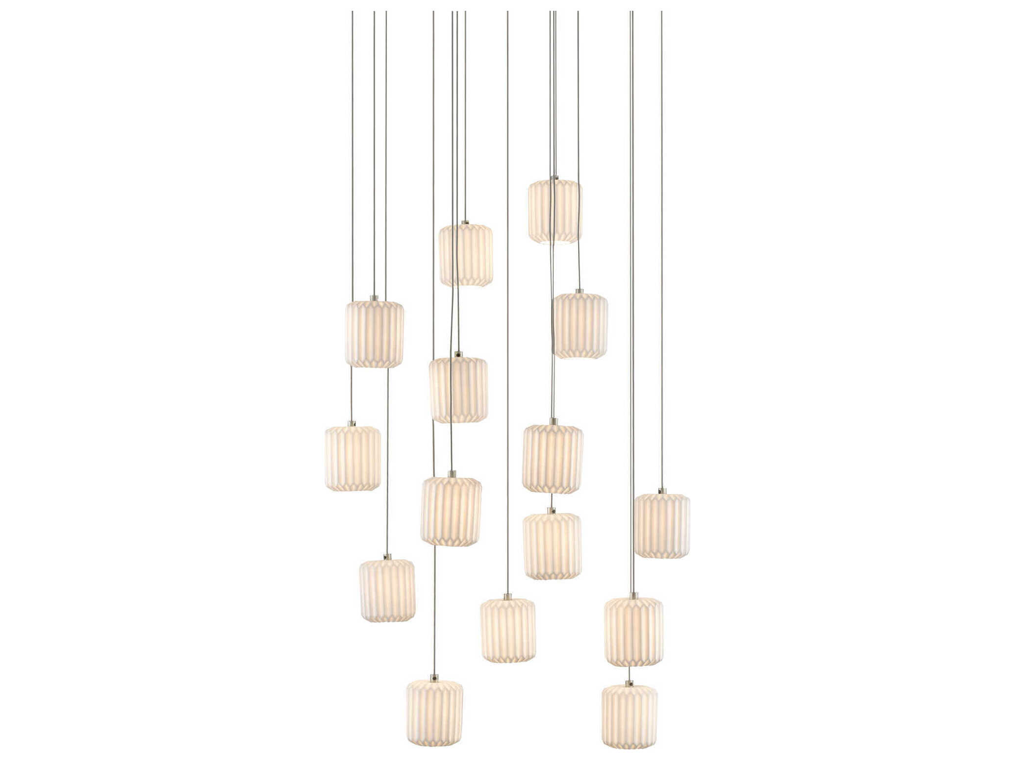 Currey & Company Dove 15-Light Painted Silver White Cylinder Pendant