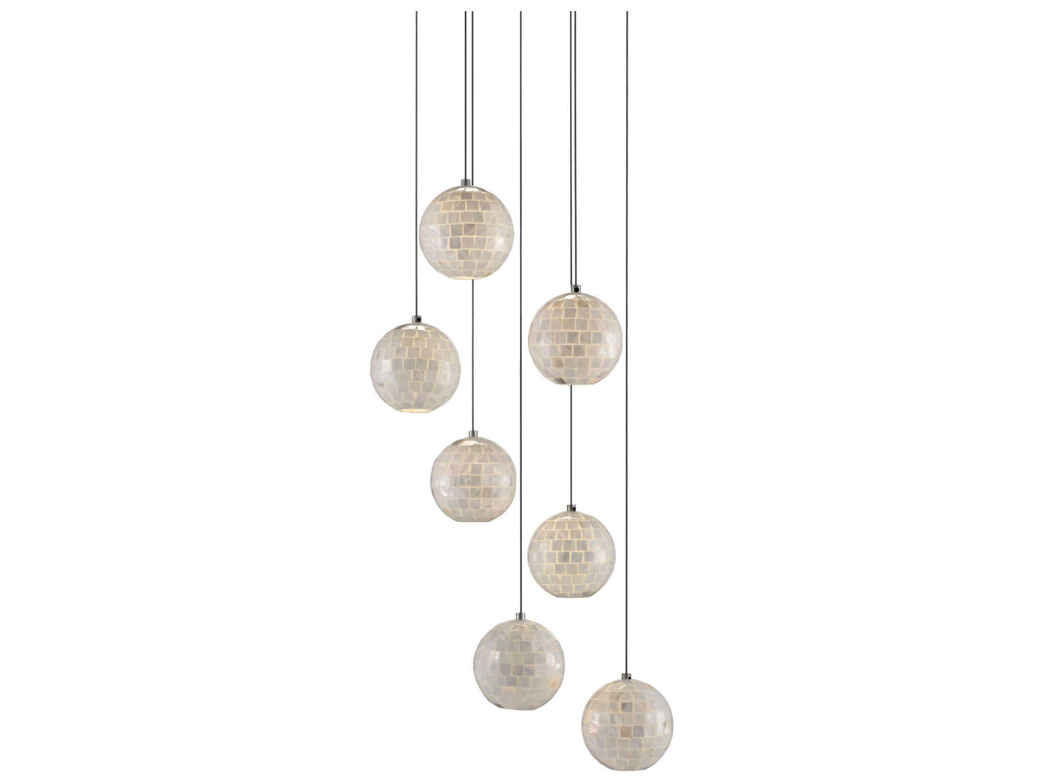 Currey & Company Finhorn 7-Light Painted Silver Pearl Globe Pendant